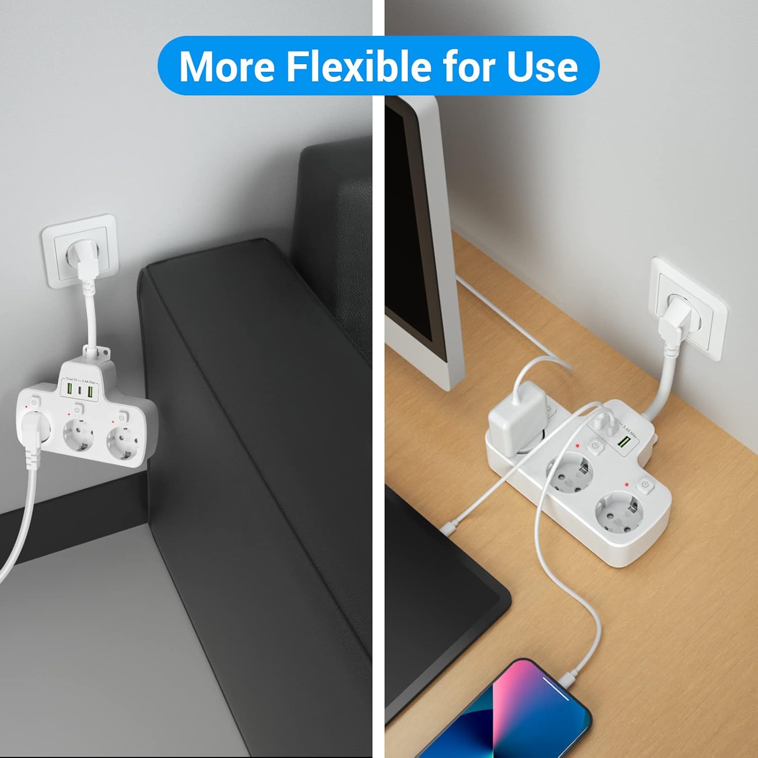 Thumbnail 6 de Ciabatta Multipresa USB-C con tre prese, interruttori indipendenti e ricarica intelligente