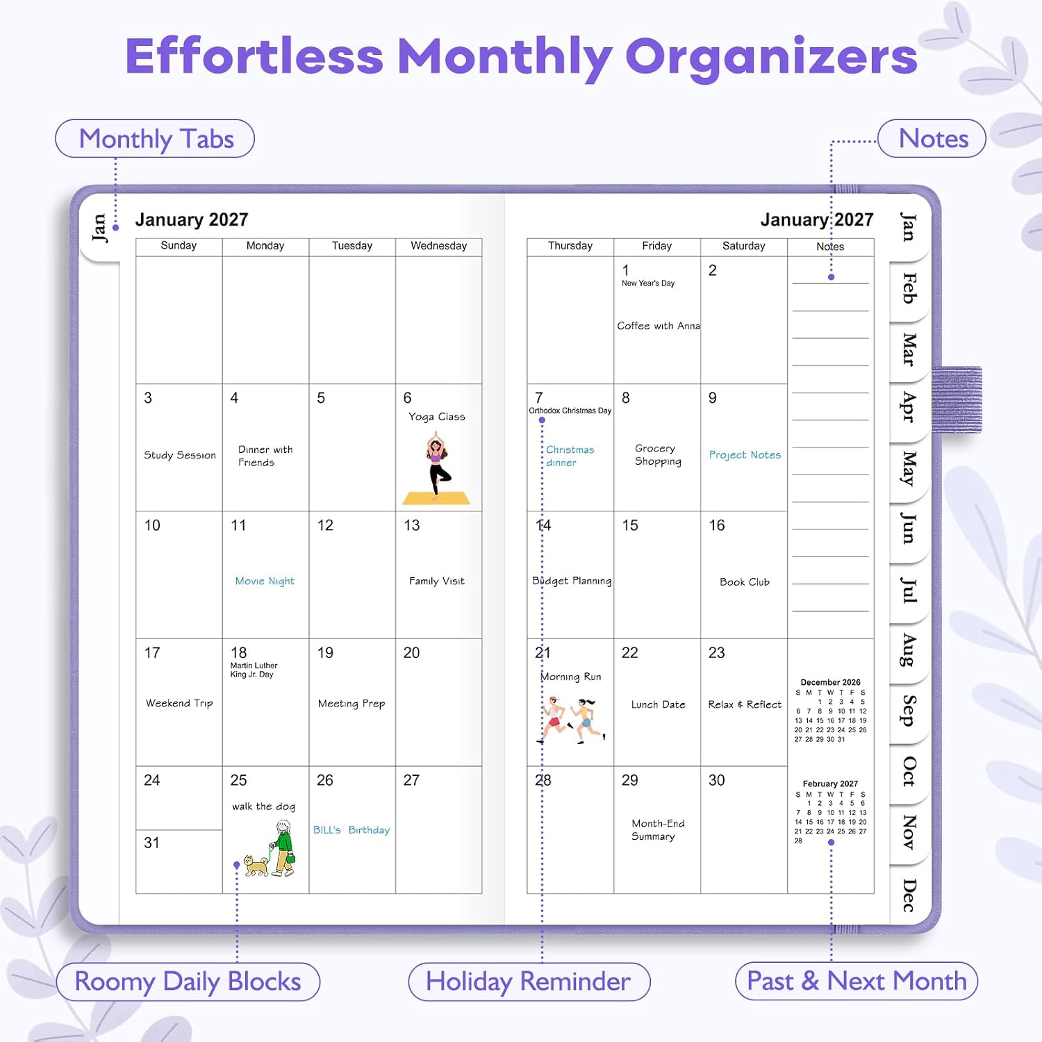 Thumbnail 1 de OMEYA 2027 A6 Weekly and Monthly Planner, Purple, 100gsm Paper