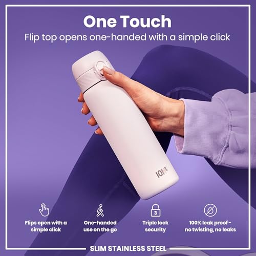 Detalle de Ion8 Lightweight Steel Water Bottle 600 ml / 20 oz (Lilac Dusk) – Non-Insulated, Leak-Proof & Dishwasher Safe