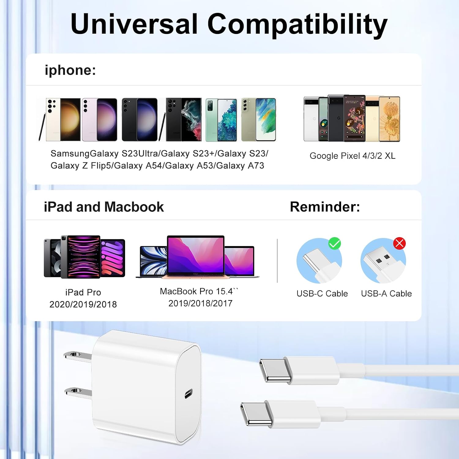 Thumbnail 6 de Susnwere RLC-381 20W USB-C Wall Charger 2-Pack with 6-Foot Cables