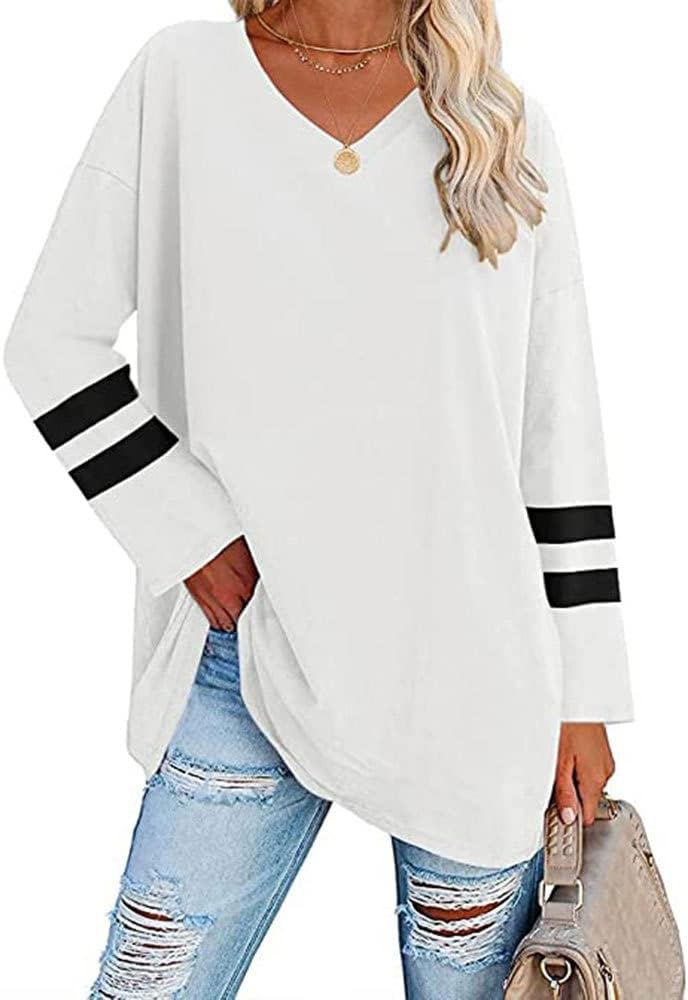 Detalle de Famulily Women's Striped Long Sleeve T Shirt Tunic Top – Cotton Comfortable Everyday Wear