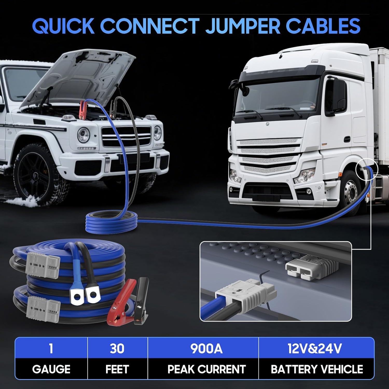 Detalle 1 de 1 Gauge 30 Ft 900Amp Heavy Duty Jumper Cables