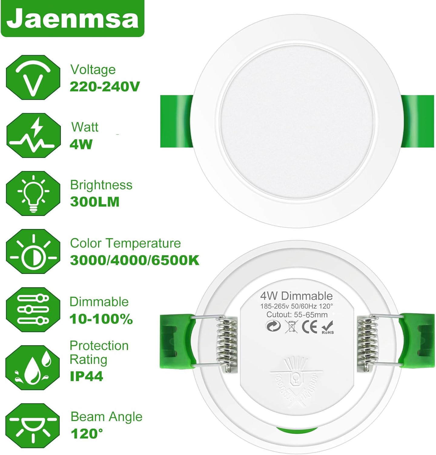 Thumbnail 5 de Jaenmsa Faretti LED da Incasso per Cartongesso 230V, 4W – Set 24, IP44, Dimmerabili, 3000K/4000K/6500K