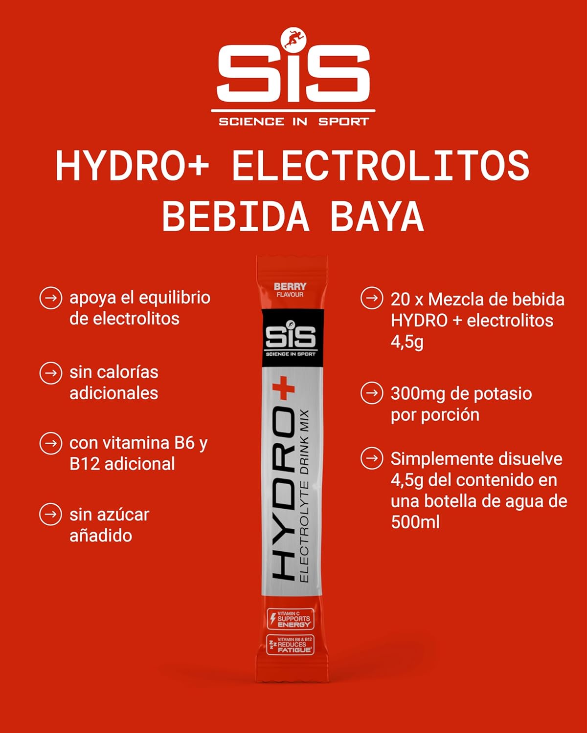 Thumbnail 1 de Science in Sport HYDRO+ Electrolyte Drink Mix 🍓 20 sobres veganos