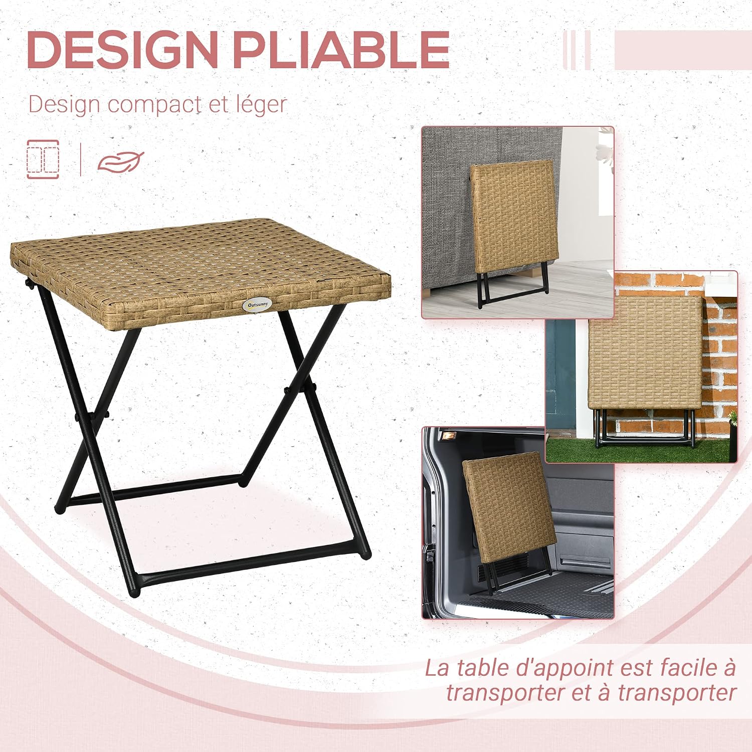 Detalle 2 de Outsunny Table Basse Pliable 40x40 cm Rotin