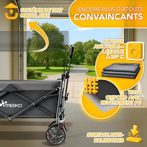 Detalle de TRESKO Chariot de transport pliable avec toit et compartiment isotherme, modèle XXL