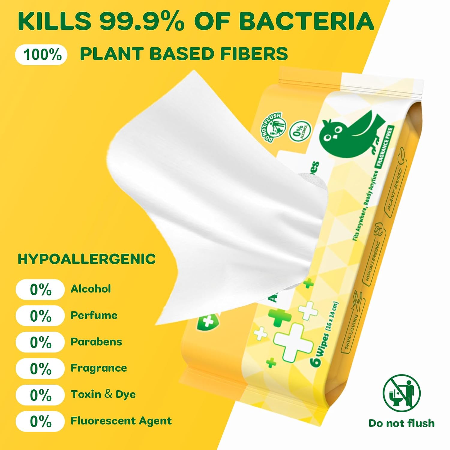 Detalle 2 de Dorahoney Travel Antibacterial Hand Wipes — 99% Water, Hypoallergenic & Alcohol-Free (48 Count, 8 Packs of 6)
