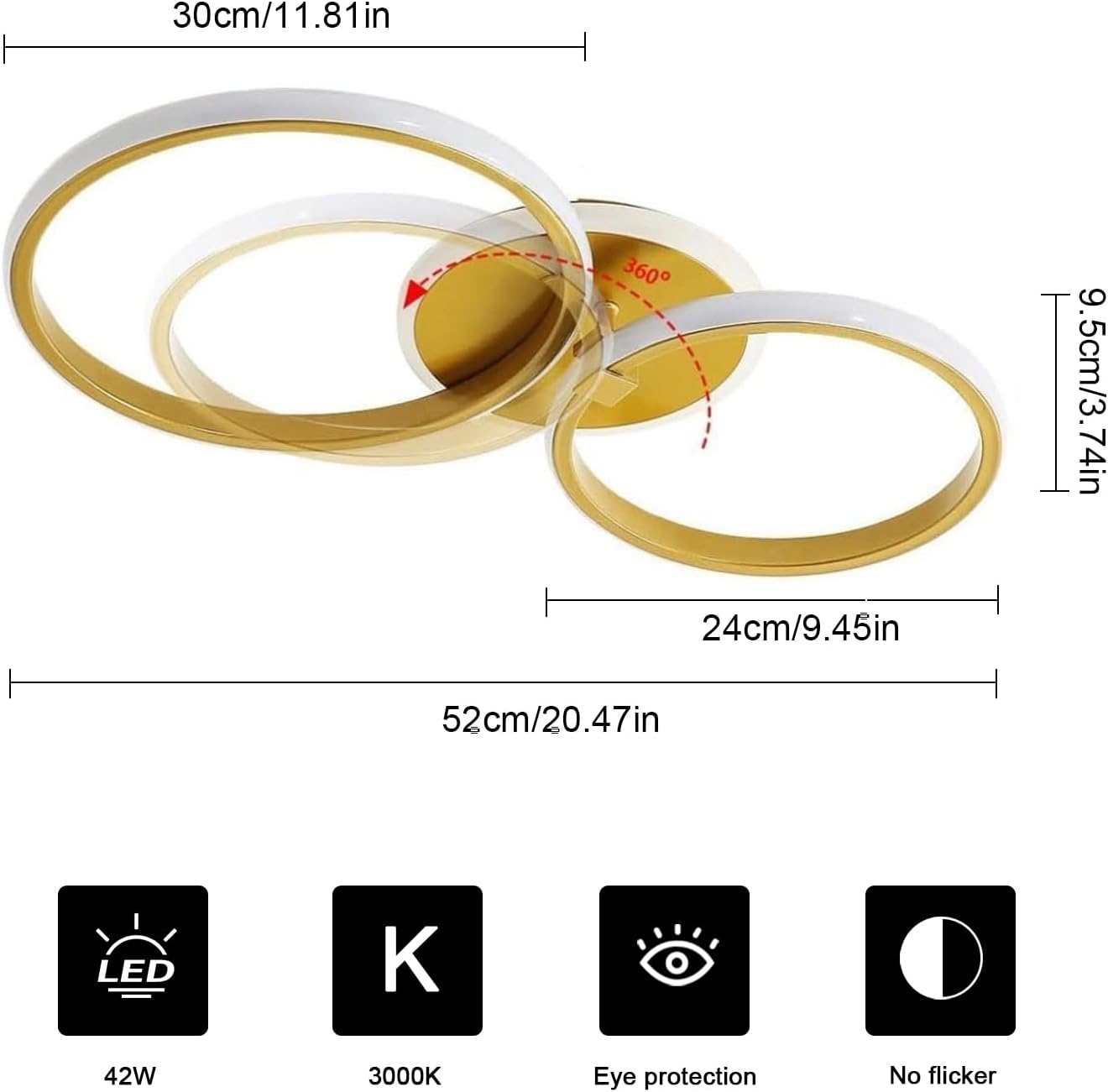 Detalle 1 de Mckalen plafoniera LED 42W rotonda oro
