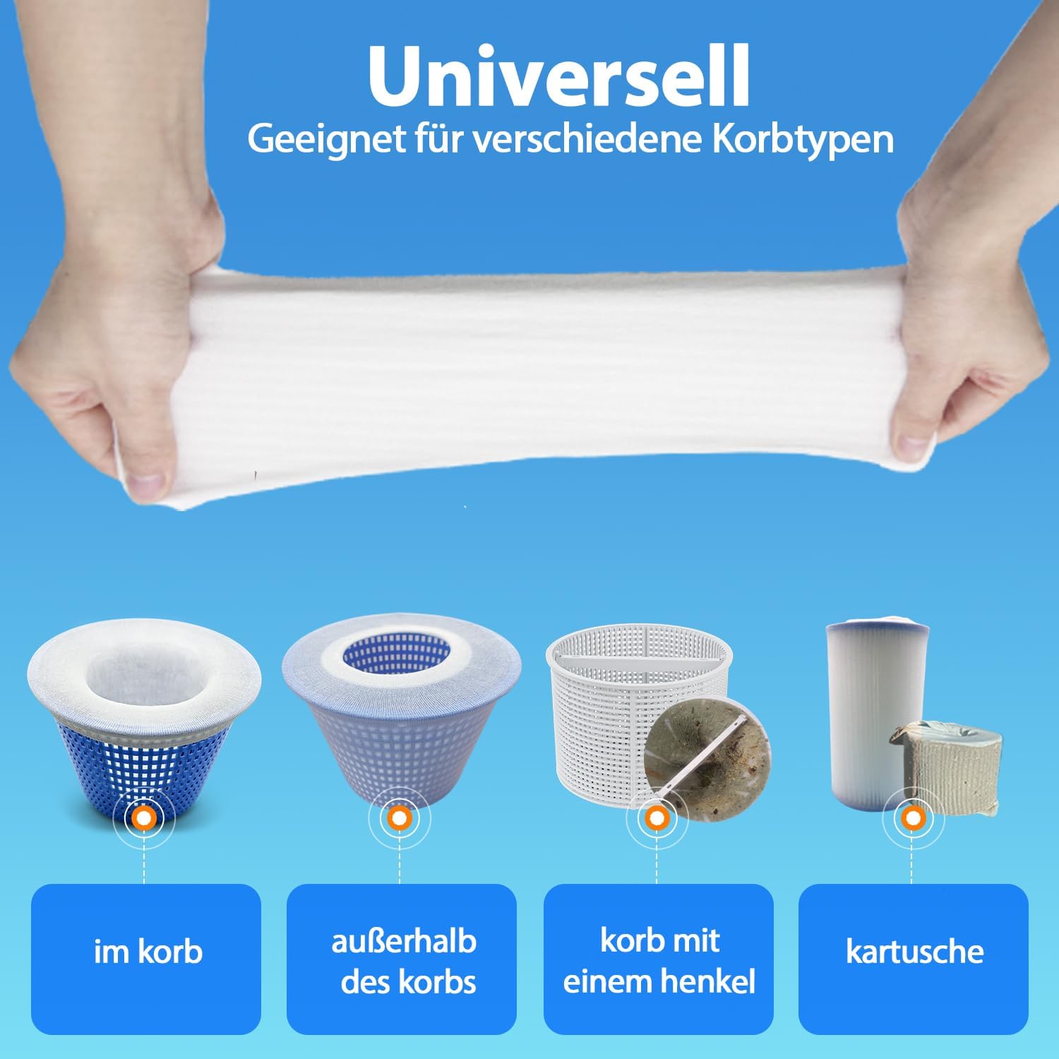 Detalle de KGC Pool Skimmer Socken – 50 Stück, wiederverwendbare Filter-Socken für Skimmerkörbe