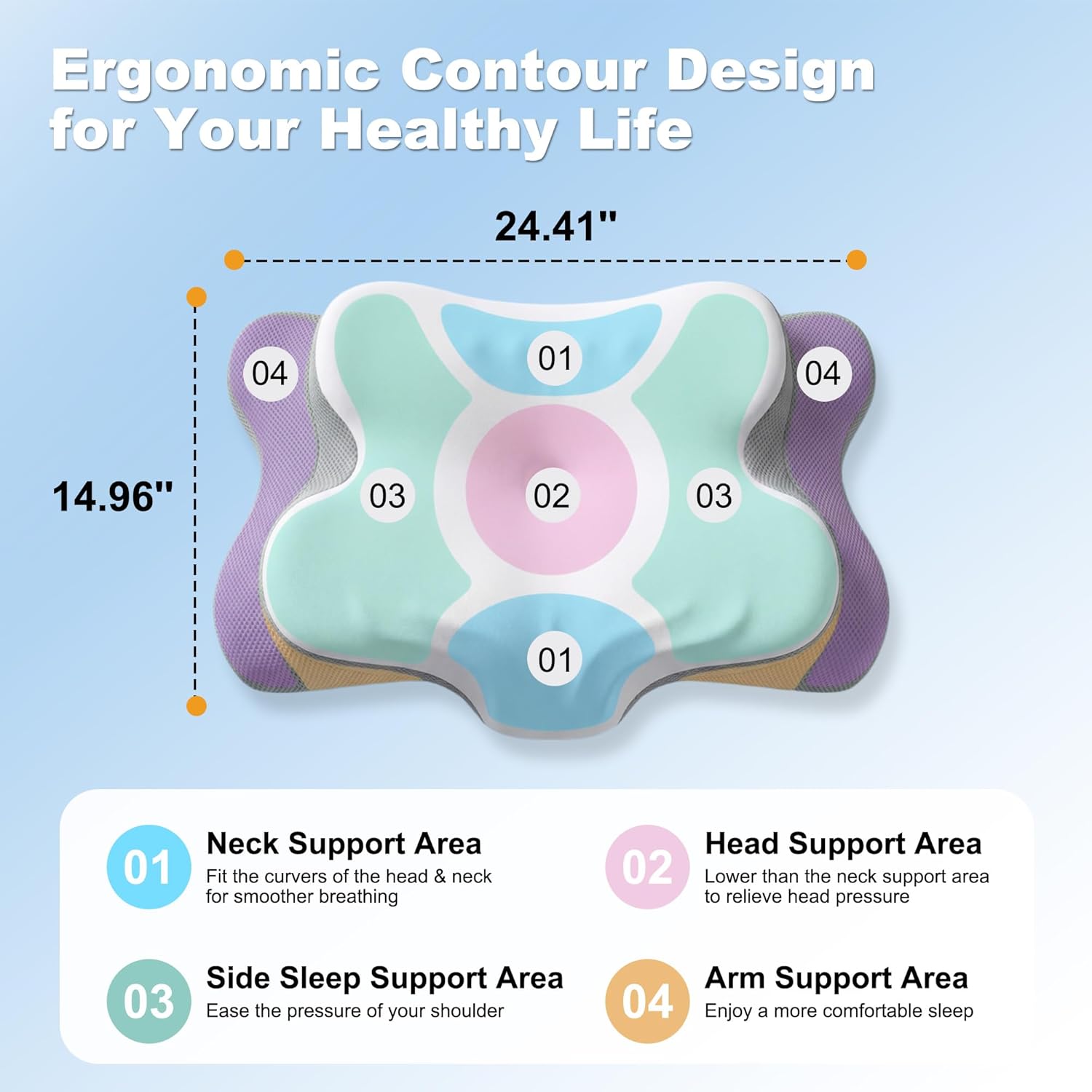 Thumbnail 4 de VYLEE Cervical Memory Foam Neck Pillow: Adjustable Ergonomic Support for All Sleep Positions (Grey)