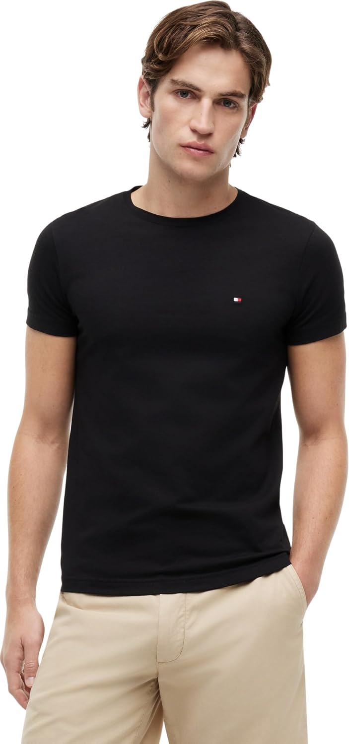 Detalle de Tommy Hilfiger Uomo T-Shirt Maniche Corte Core Stretch Slim Fit Nero M