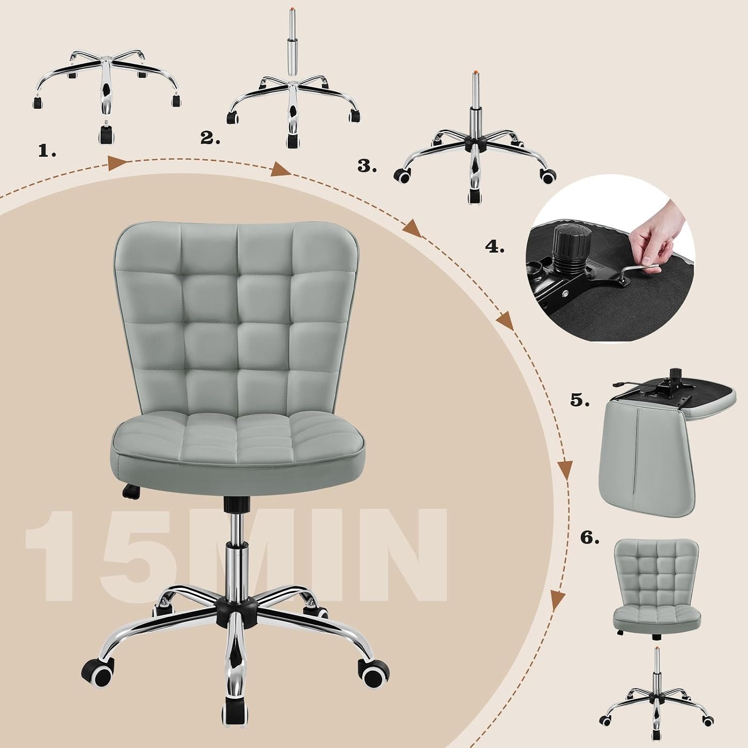 Thumbnail 6 de Yaheetech Armless Desk Chair, Faux Leather