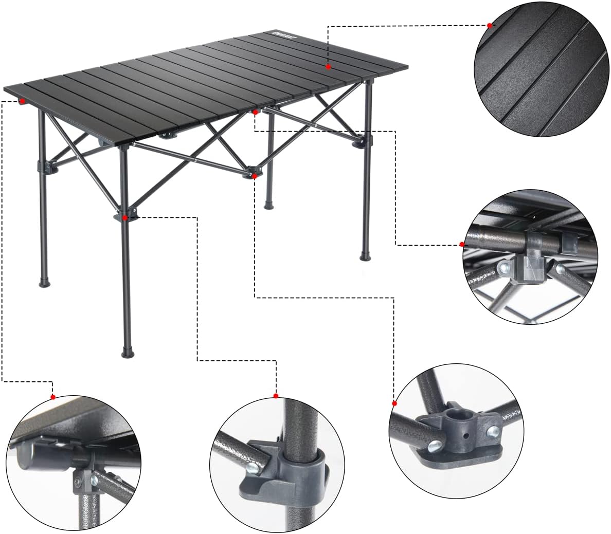 Detalle de ENAVANT EVT-CP X-Large Folding Camping Table, Aluminium Top and Carrying Bag