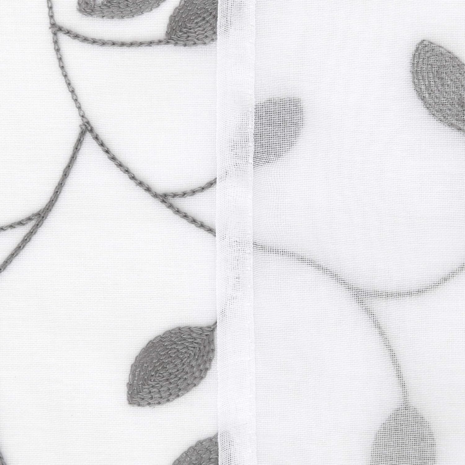 Thumbnail 5 de Deconovo – Lot de 2 rideaux en voile aspect lin avec broderie, 138 x 140 cm, gris