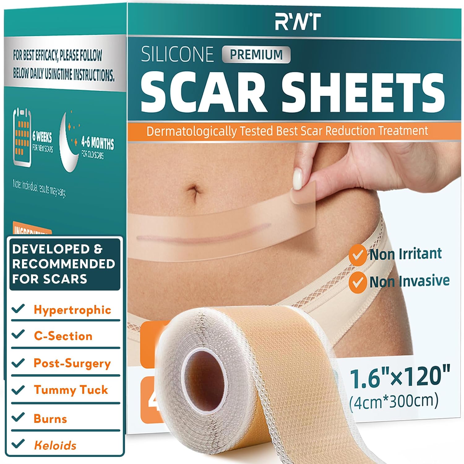 Detalle de Silicone Scar Tape Roll, 120" x 1.6", Reusable and Washable