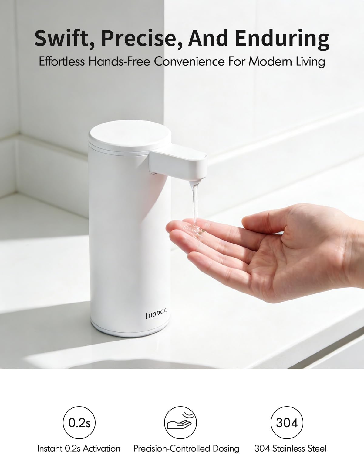 Thumbnail 1 de LAOPAO Distributeur de savon automatique en acier inoxydable avec capteur infrarouge et chargement USB-C