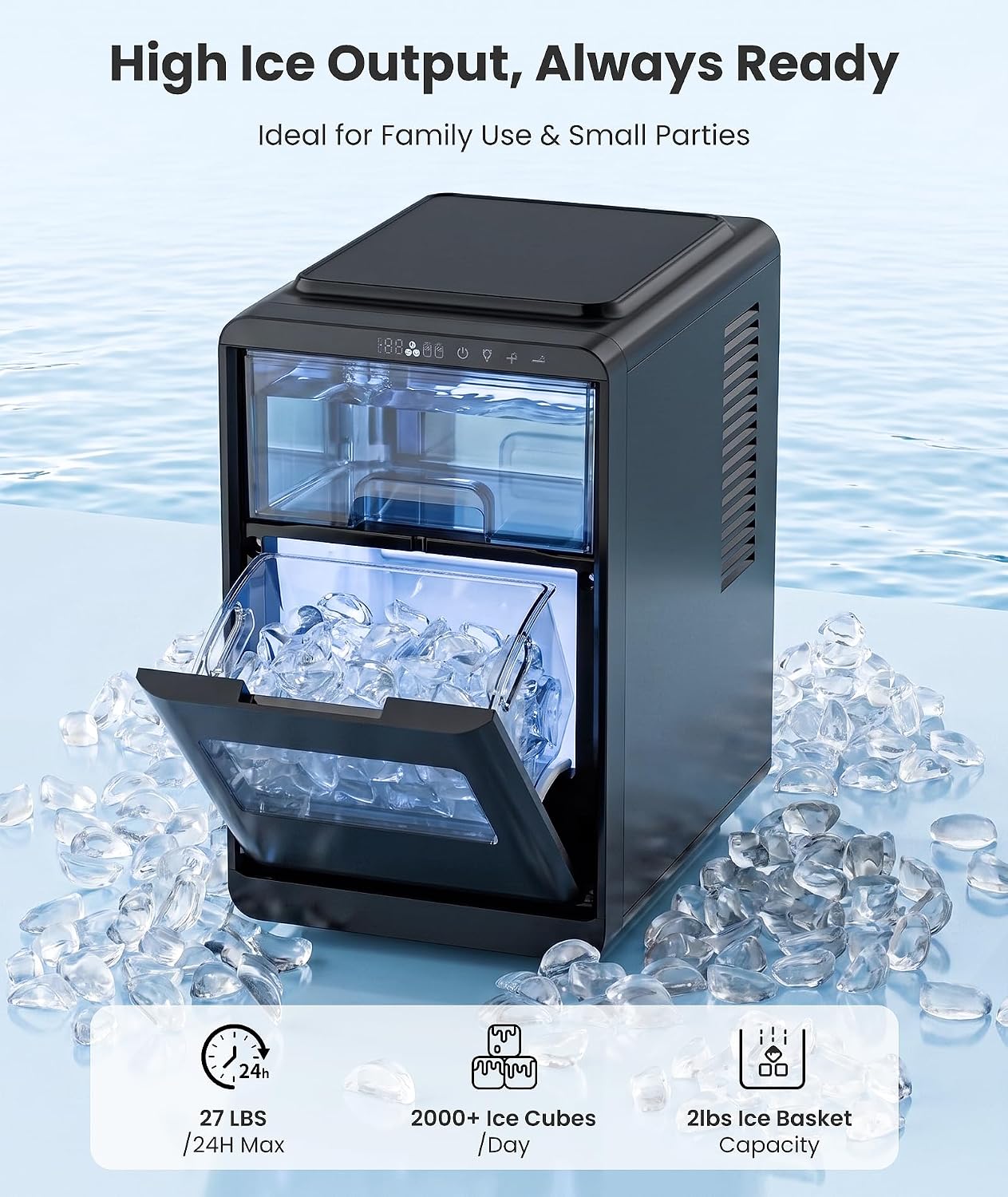 Detalle de Electactic Countertop Ice Maker, 27 lb Capacity