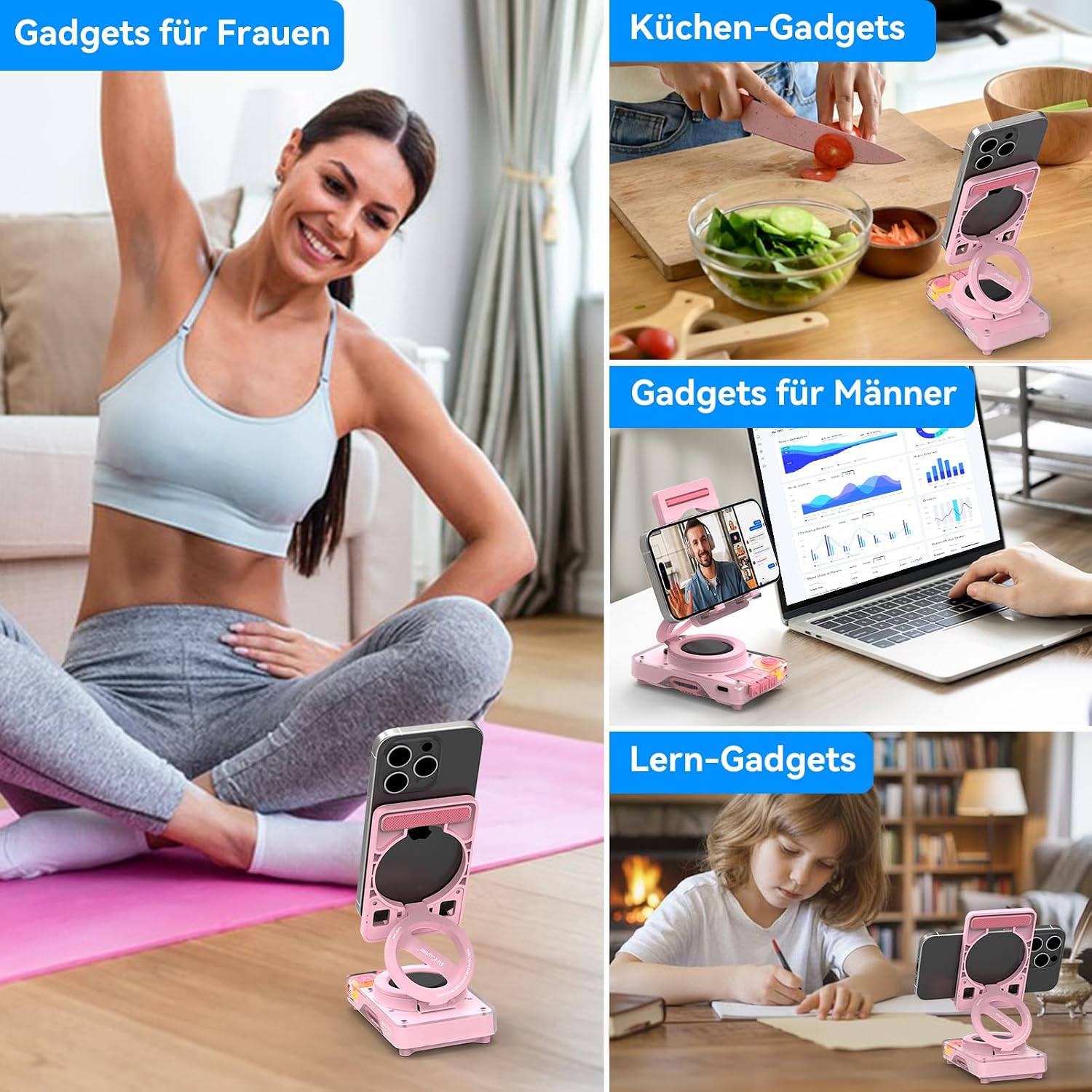 Thumbnail 2 de ANCwear Smartphone-Halter mit Bluetooth-Lautsprecher – 5W Klang, microSD-Musik, verstellbarer Ständer (Weiches Rosa)