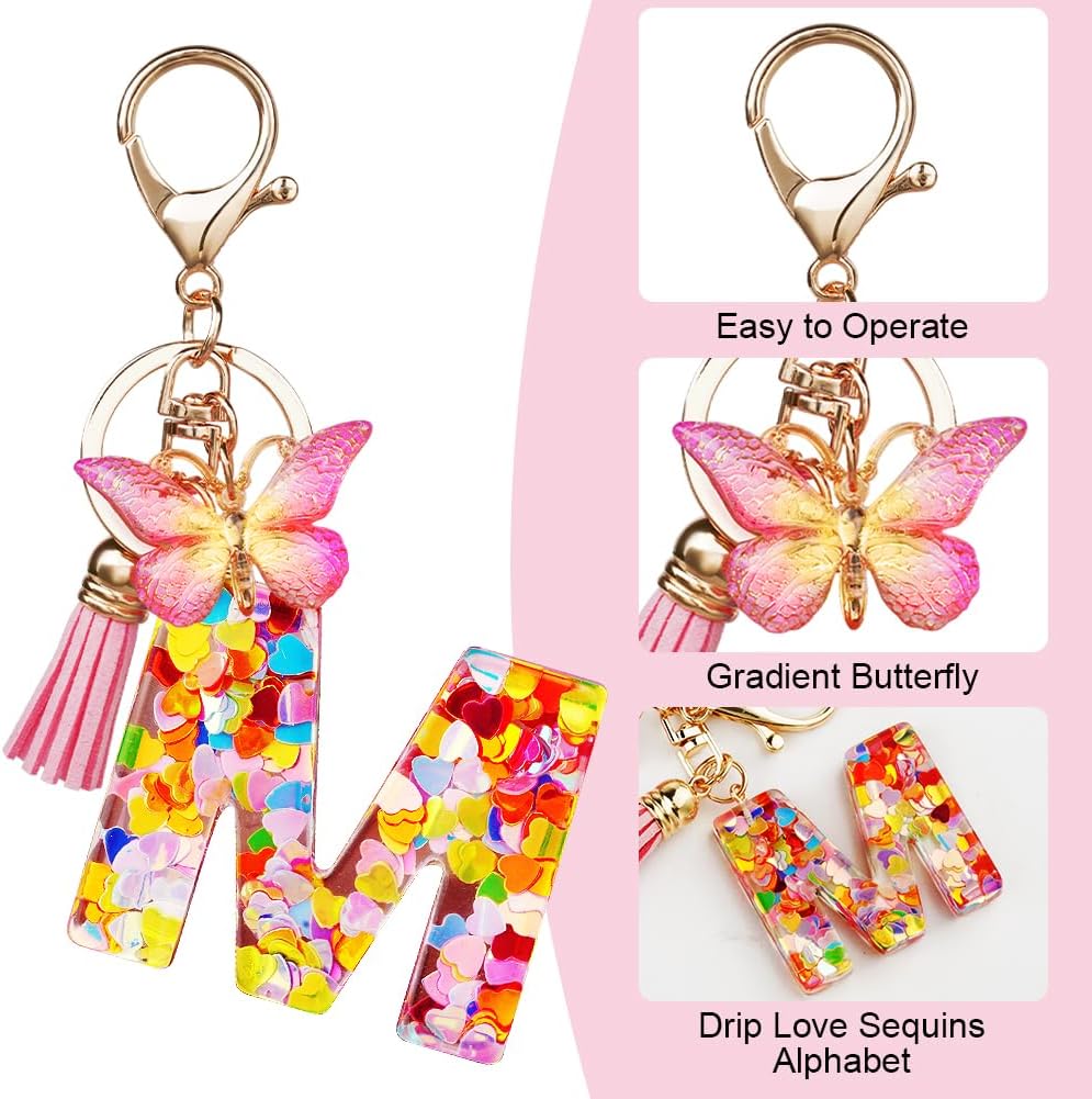 Detalle de OSDUE Portachiavi Donna con Lettera e Farfalla Rosa – Un tocco di stile personalizzabile