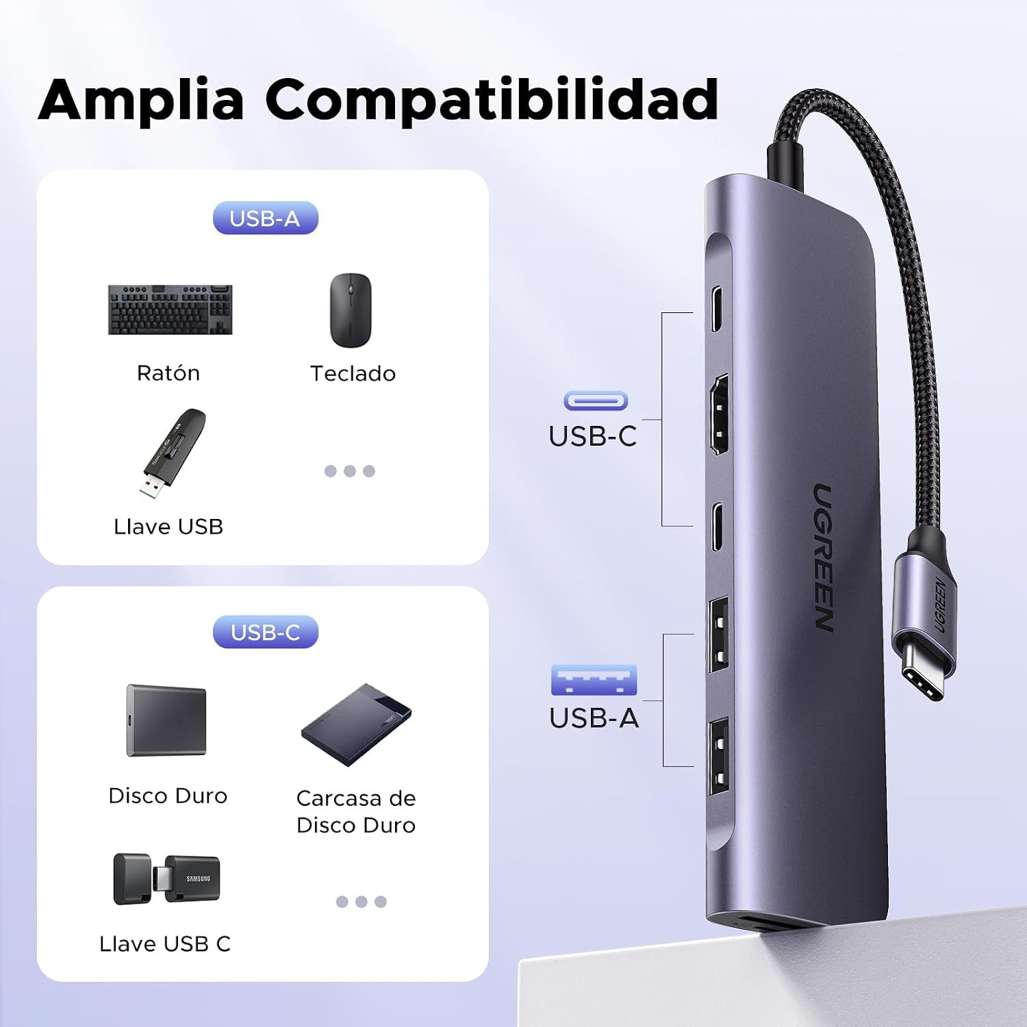 Thumbnail 6 de UGREEN Revodok 1071 Hub USB C 7 en 1 con HDMI 4K, lector SD/TF y carga PD 100W