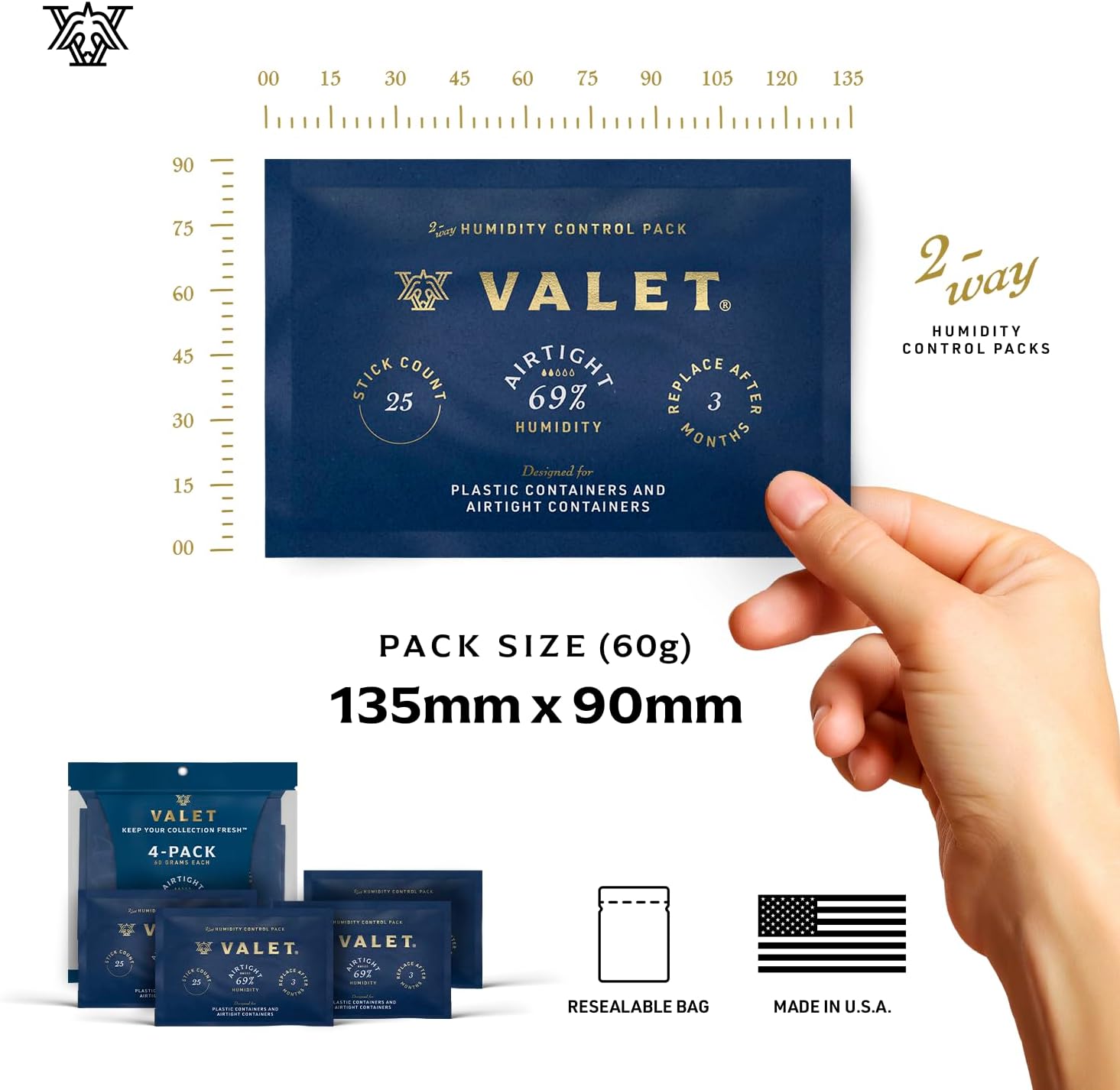 Detalle de Valet 69% Two-Way Humidity Packs 4-Pack (60g) for Airtight & Plastic Containers