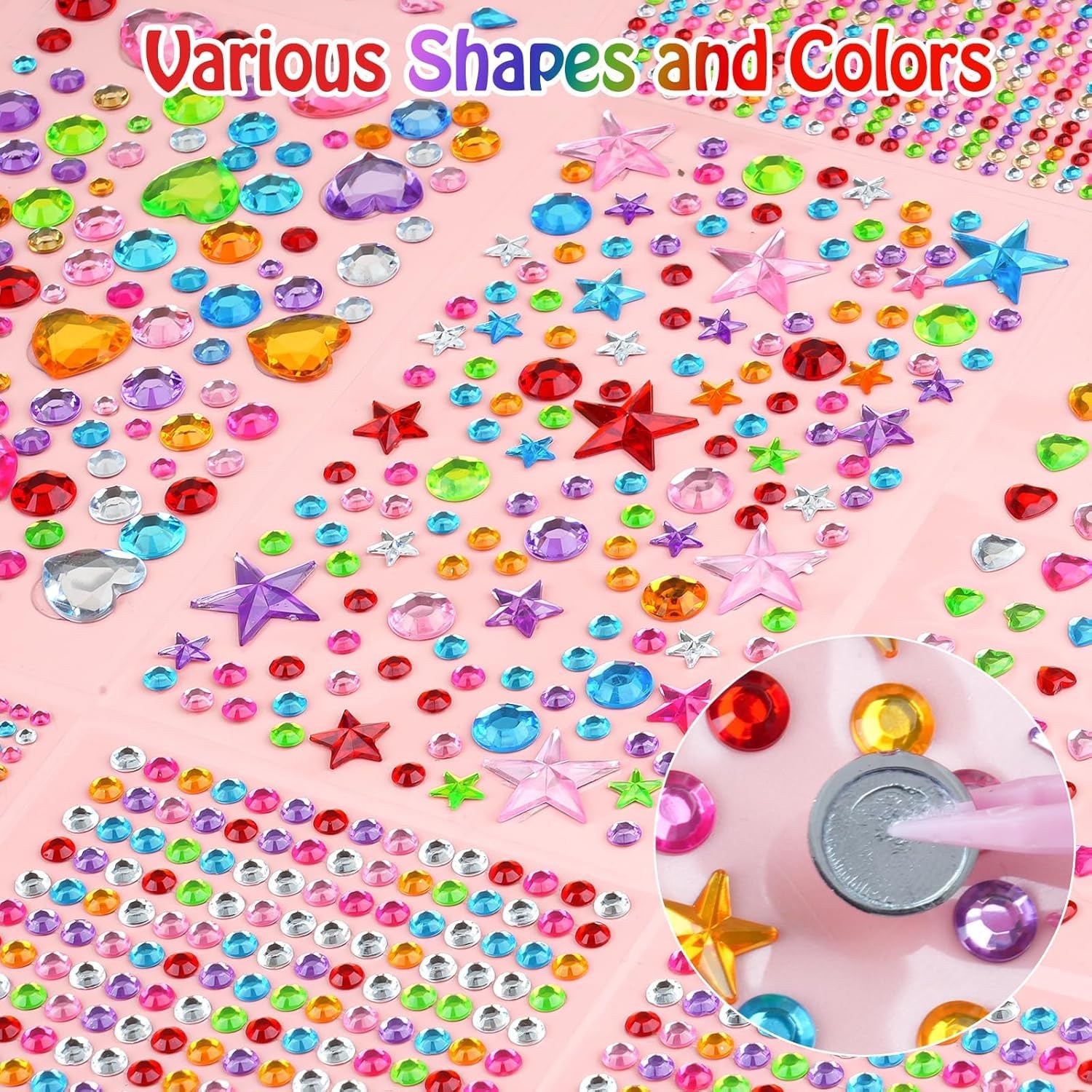 Thumbnail 1 de Moosono 3500 Stück Glitzersteine Selbstklebend – bunt, Acryl, Bastelglitzer für Kinder