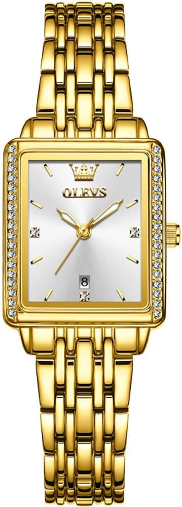 Thumbnail 4 de OLEVS Gold Damenuhr – Rechteckig, Edelstahl, Quarz mit Datum