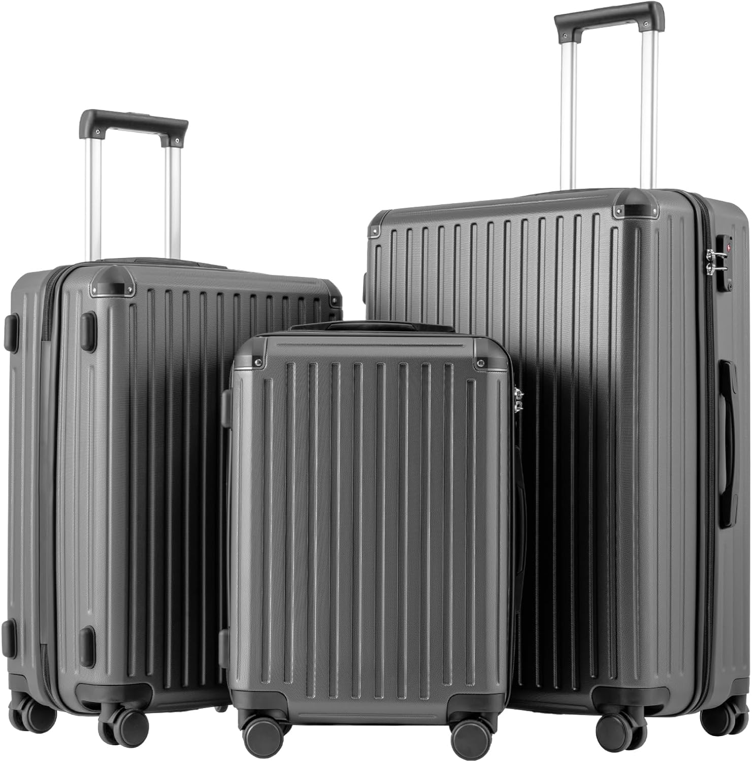 Detalle de COOLIFE Koffer Trolley-Koffer Hartschalen-Koffer 3-teiliges Set – Grau, TSA-Schloss, 4 Zwillingsrollen