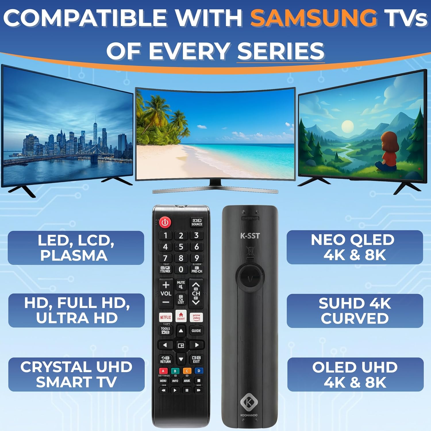Detalle de Koomando Universal Remote for Samsung TVs (AA59 / BN59 Series) – Ready to Use, with Netflix & Prime Video quick keys