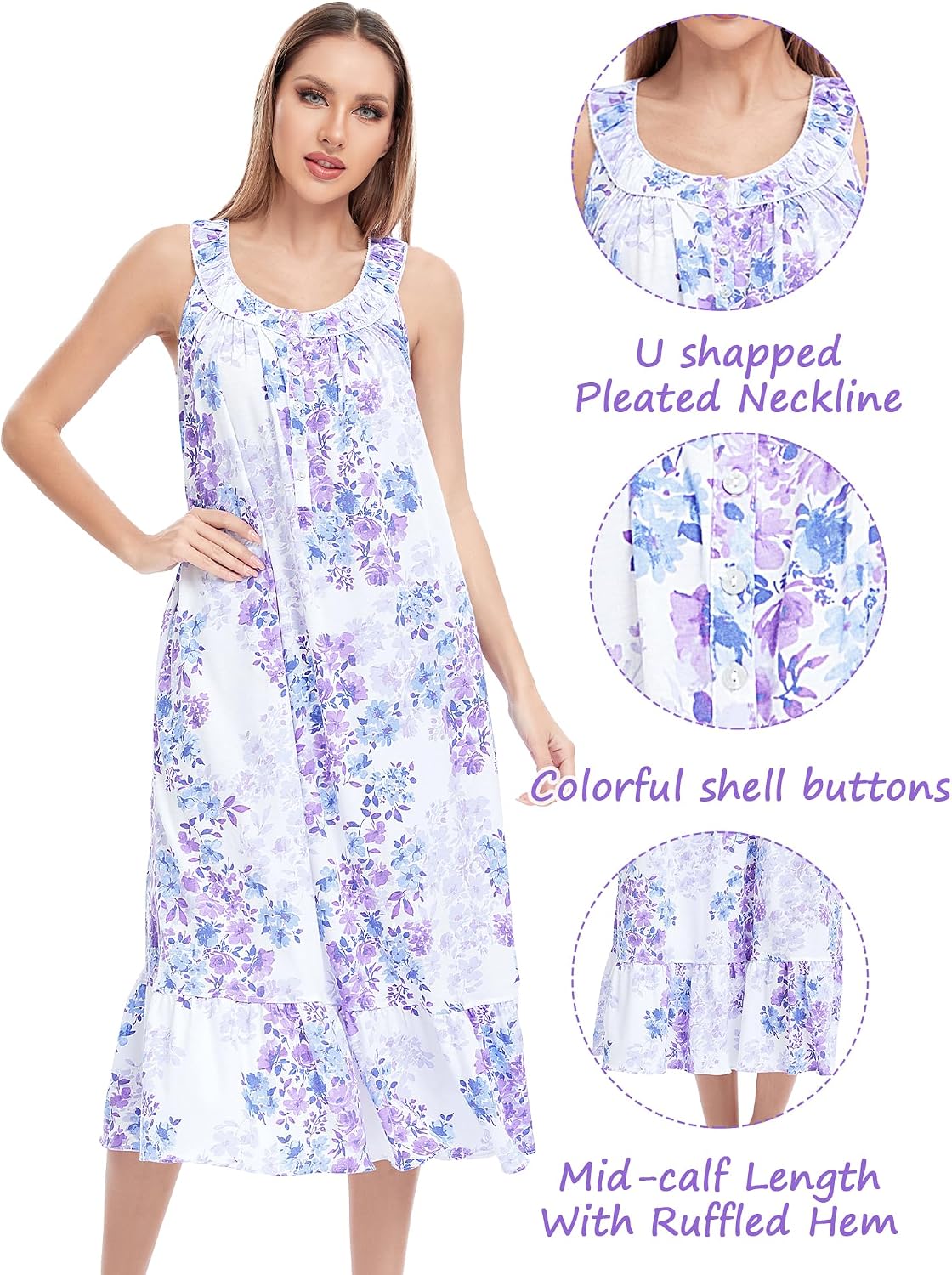 Detalle de IZZY + TOBY Women's Nightgown Cotton