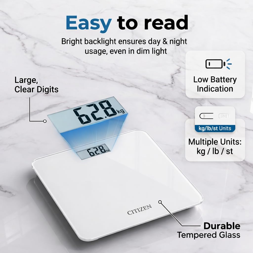 Detalle 2 de Citizen Digital Bathroom Scales — Accurate 0.1 kg Home Weighing with Large Display