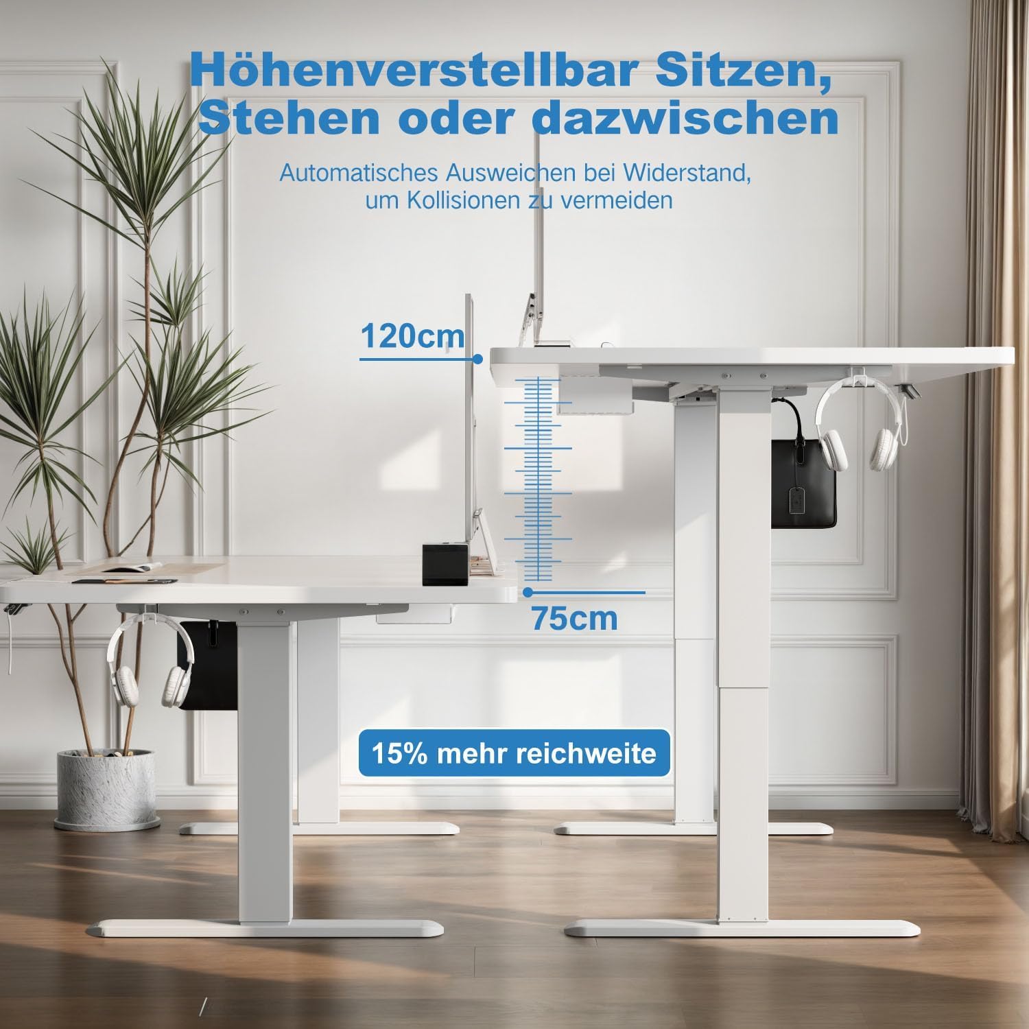 Detalle 2 de Devoko Höhenverstellbarer Schreibtisch 180×80 cm