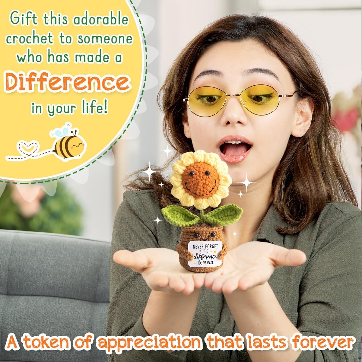 Thumbnail 3 de ALUNME Mini crochet sunflower gift set for women – “Never Forget the Difference You Make”