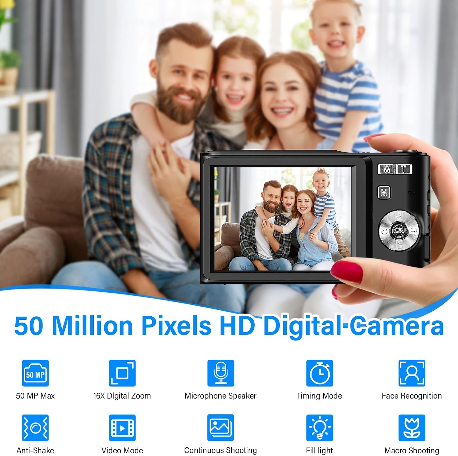 Thumbnail 1 de FAYIBUY Macchina Fotografica Digitale 50MP 1080P FHD, Zoom 16X, Batteria Ricaricabile, 32GB