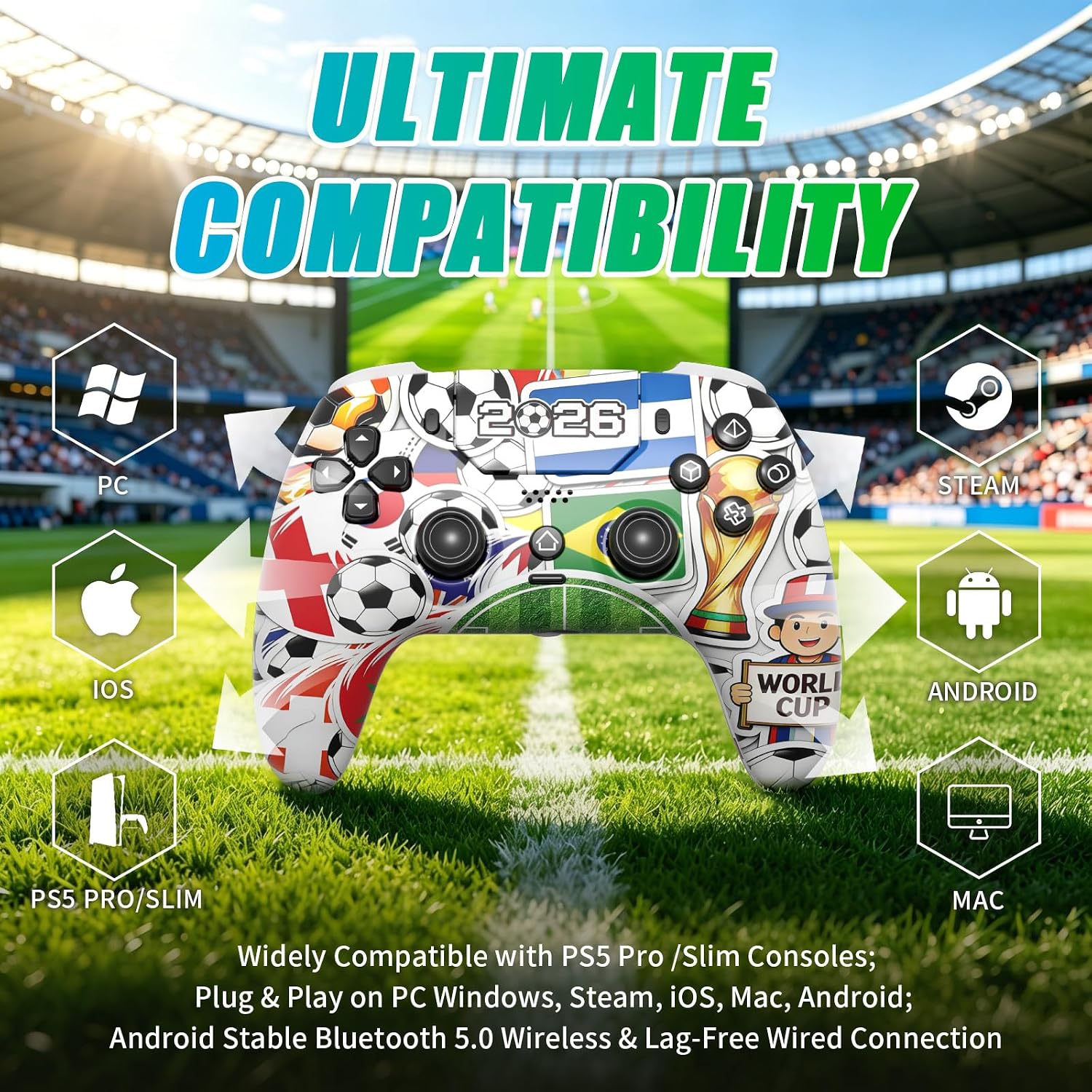Thumbnail 4 de YUYIU Wireless LED Controller for PS5, Hall Effect Sticks, Programmable Buttons