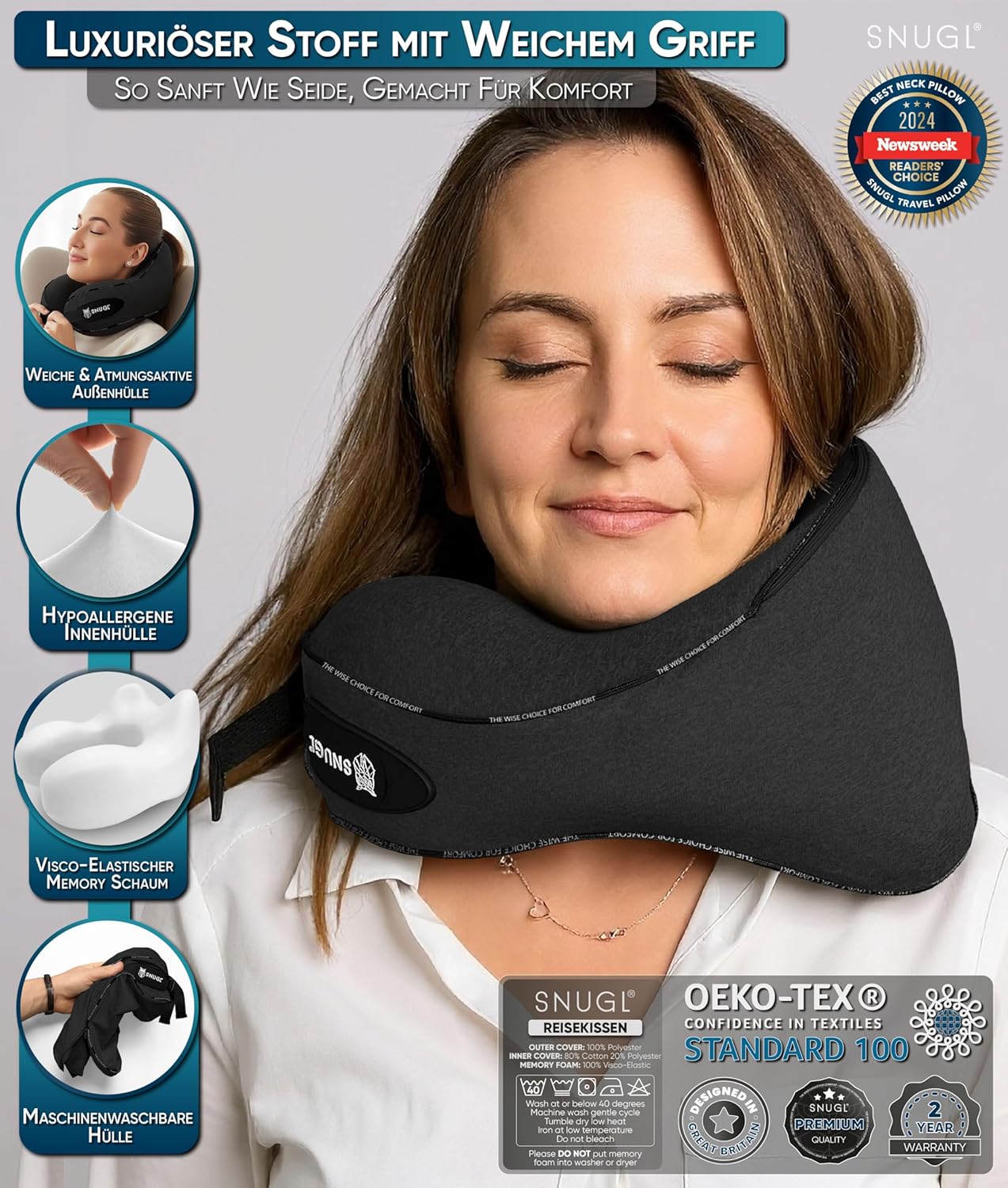 Detalle 2 de SNUGL Nackenkissen Memory Foam für Reisen