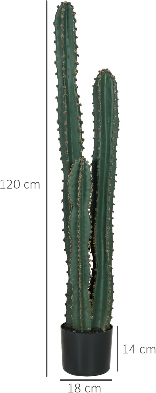 Thumbnail 6 de Outsunny grand cactus artificiel à grand réalisme, vert foncé (Ø 18 x 120H cm) avec pot lesté