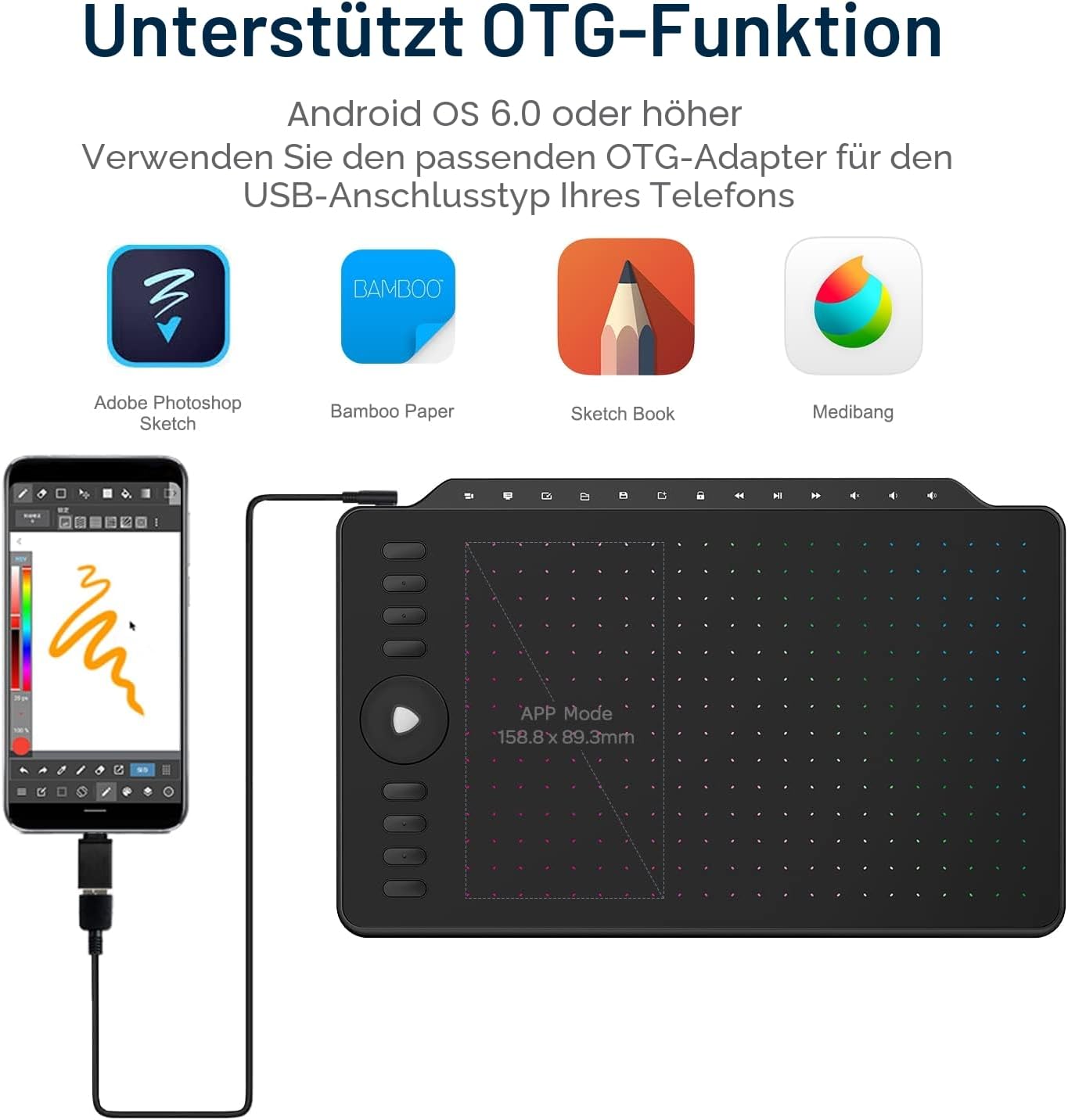 Thumbnail 6 de GAOMON M1220 Stifttablett mit 13 Multimedia-Tasten und 8 Zeichen-Tasten – für Android, Windows & macOS