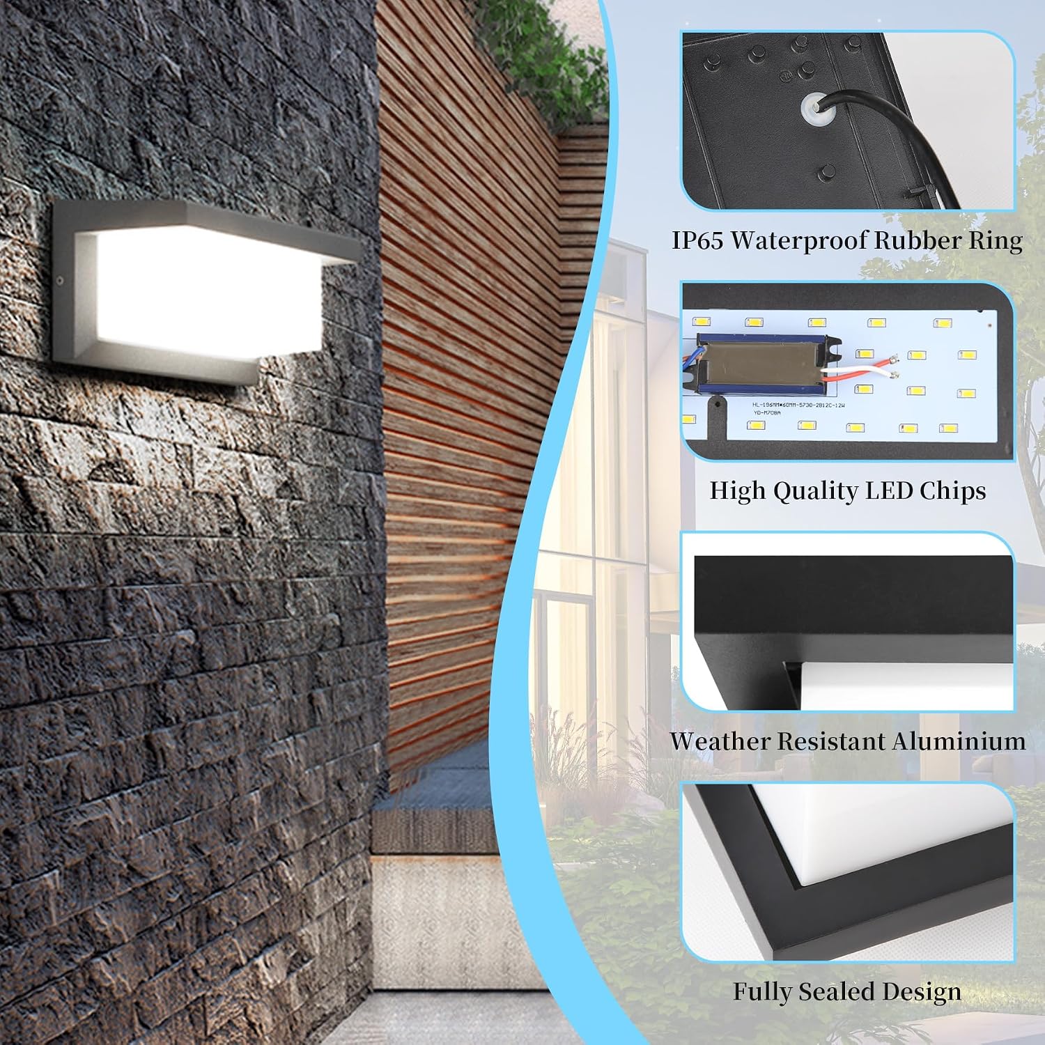 Detalle de YICALE 18W Aplique pared exterior 6500K