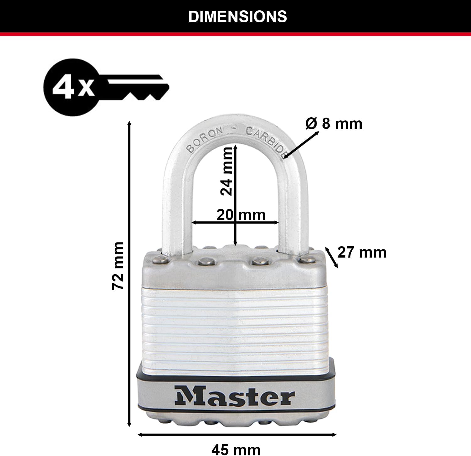 Thumbnail 3 de MASTER LOCK Cadenas Haute SÉcurité [A Clé] [Acier Laminé] [Extérieur] [Pack de 2] M1EURT