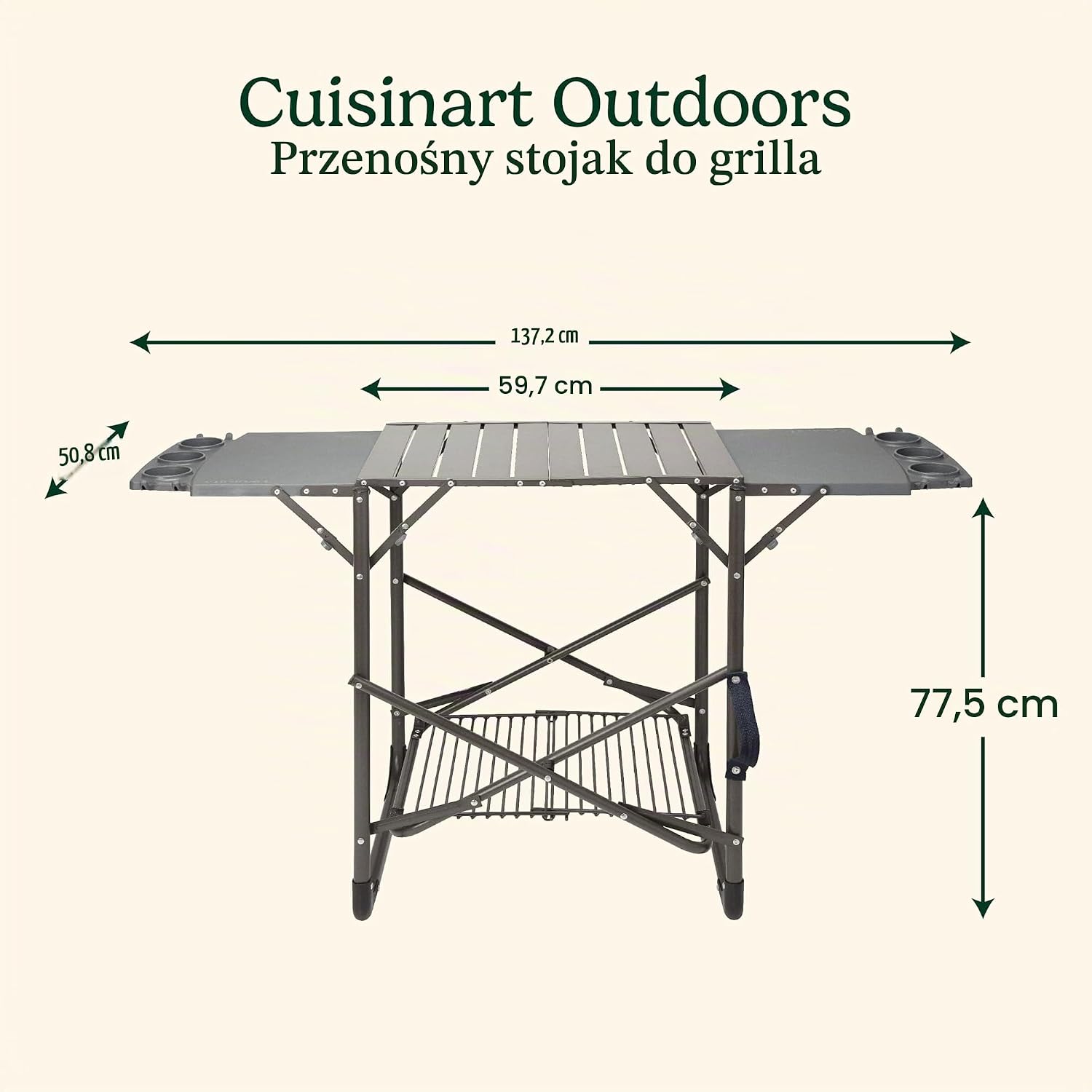 Detalle de Cuisinart CFGS-222 – składany stojak na grilla z dwoma stolikami i półką