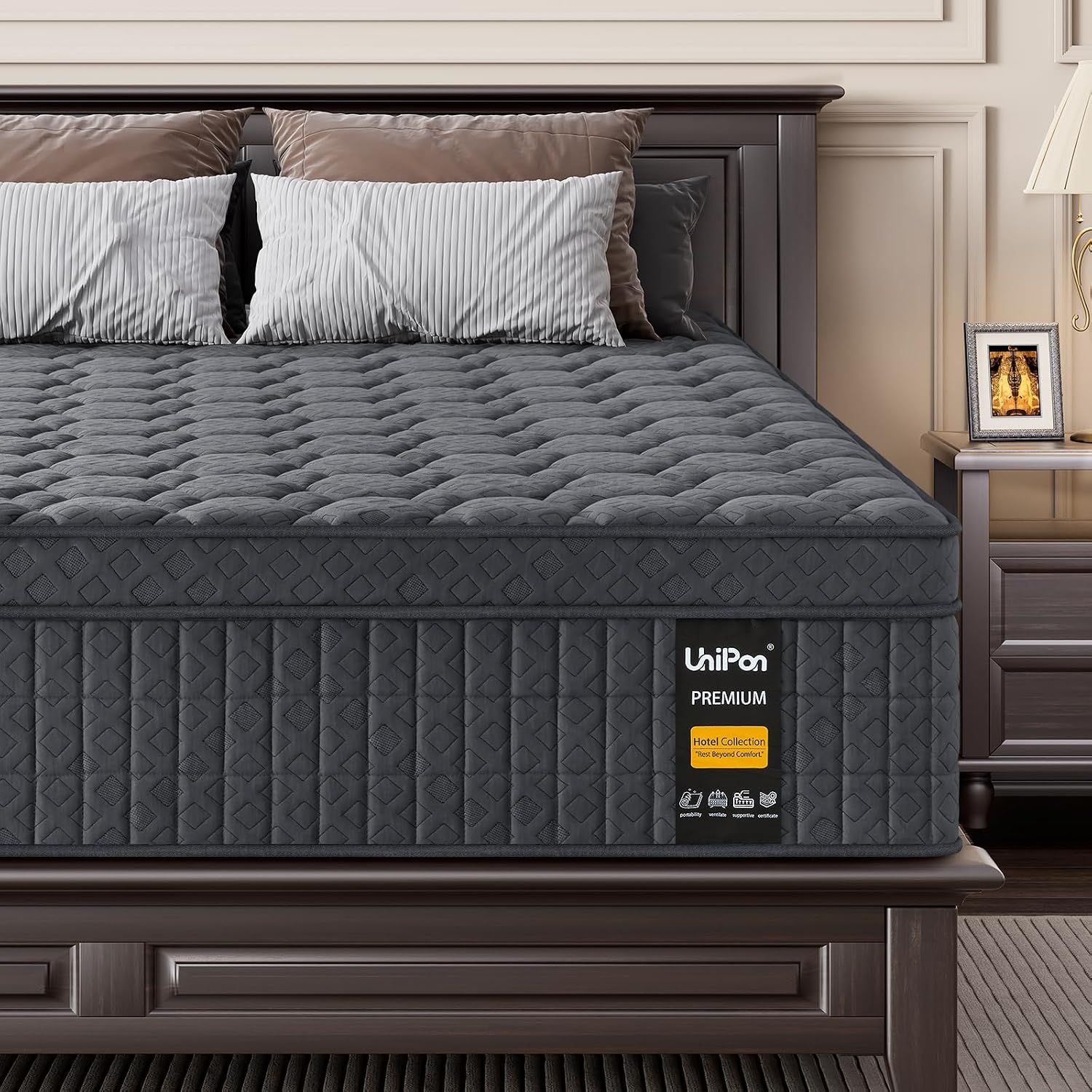 Detalle de UniPon P2503189 Full Mattress, 14-Inch Firm Hybrid with Lumbar Support