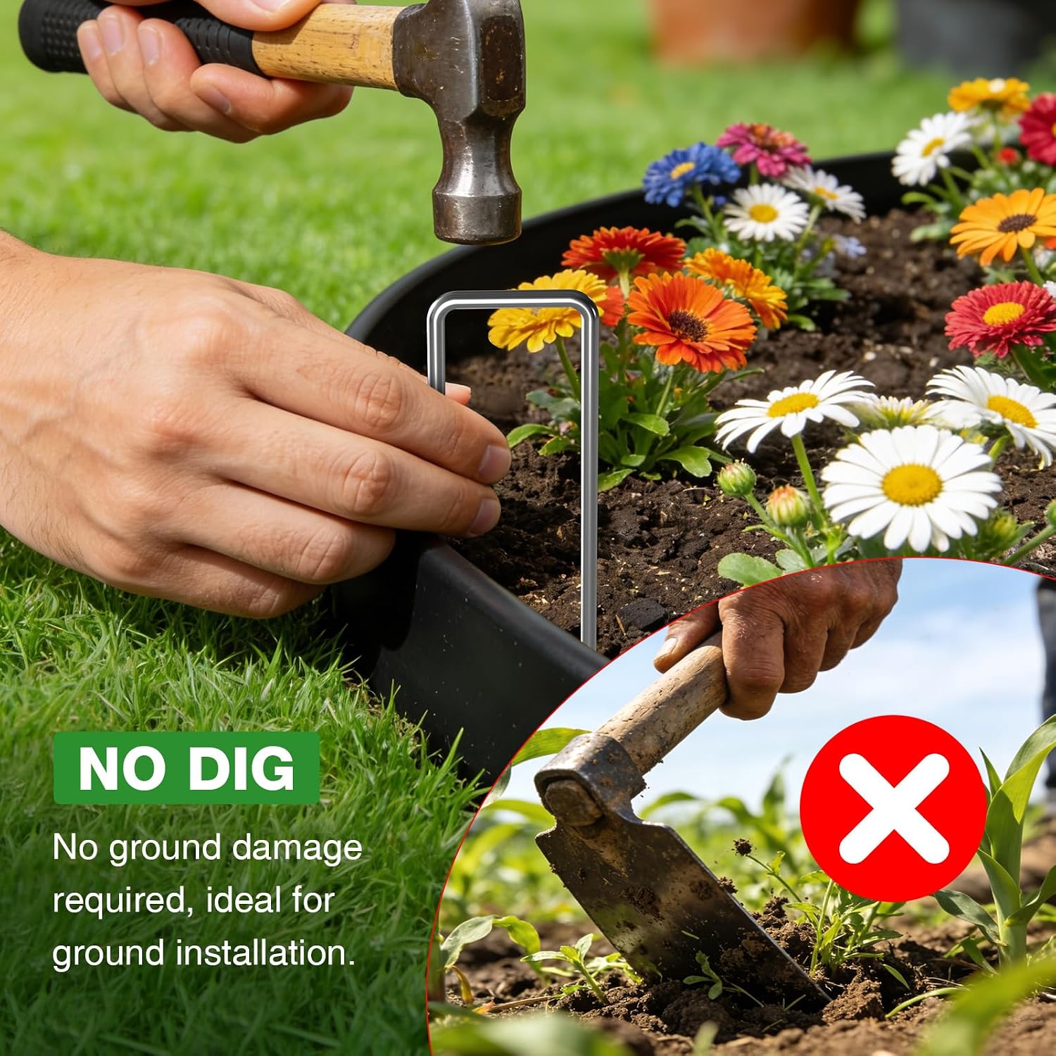 Detalle de MIXC XK12822 Landscape Edging Kit, 1.5-Inch Black Plastic Border with 300 Spikes