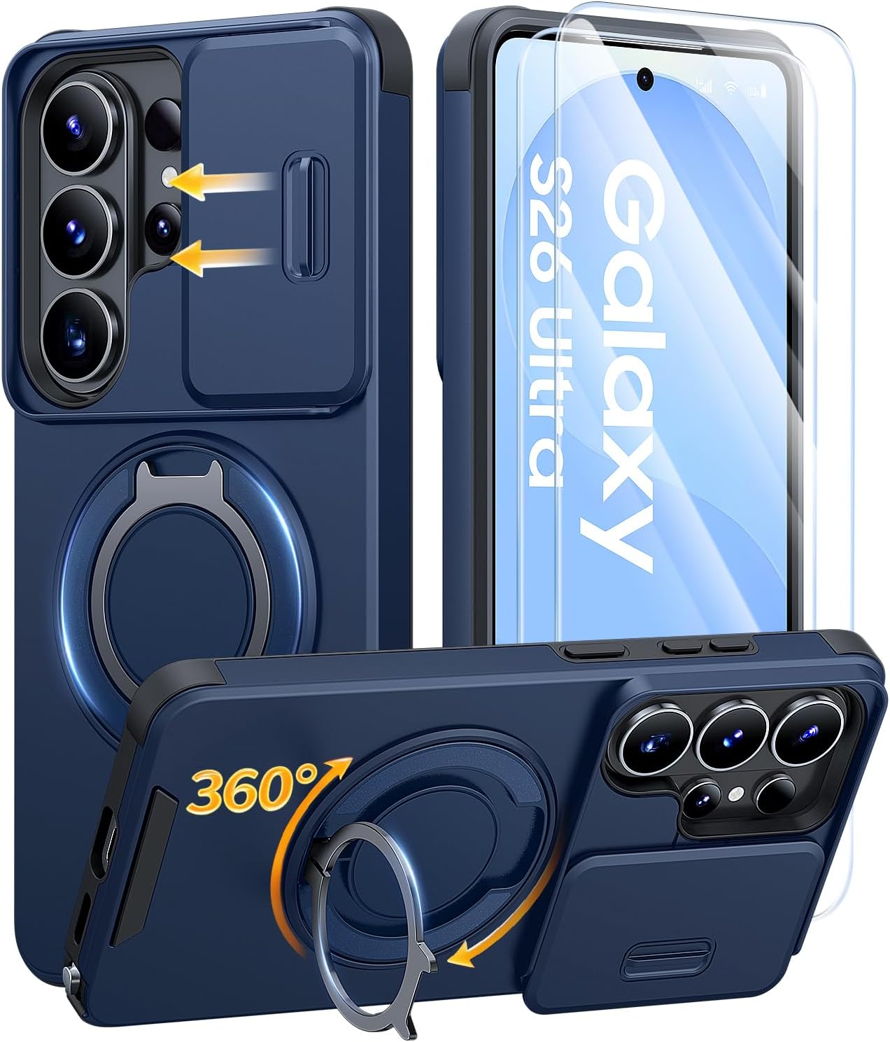 Detalle de AOUIA Samsung S26 Ultra Case with Sliding Camera Cover & 2 Pack Screen Protectors – Blue