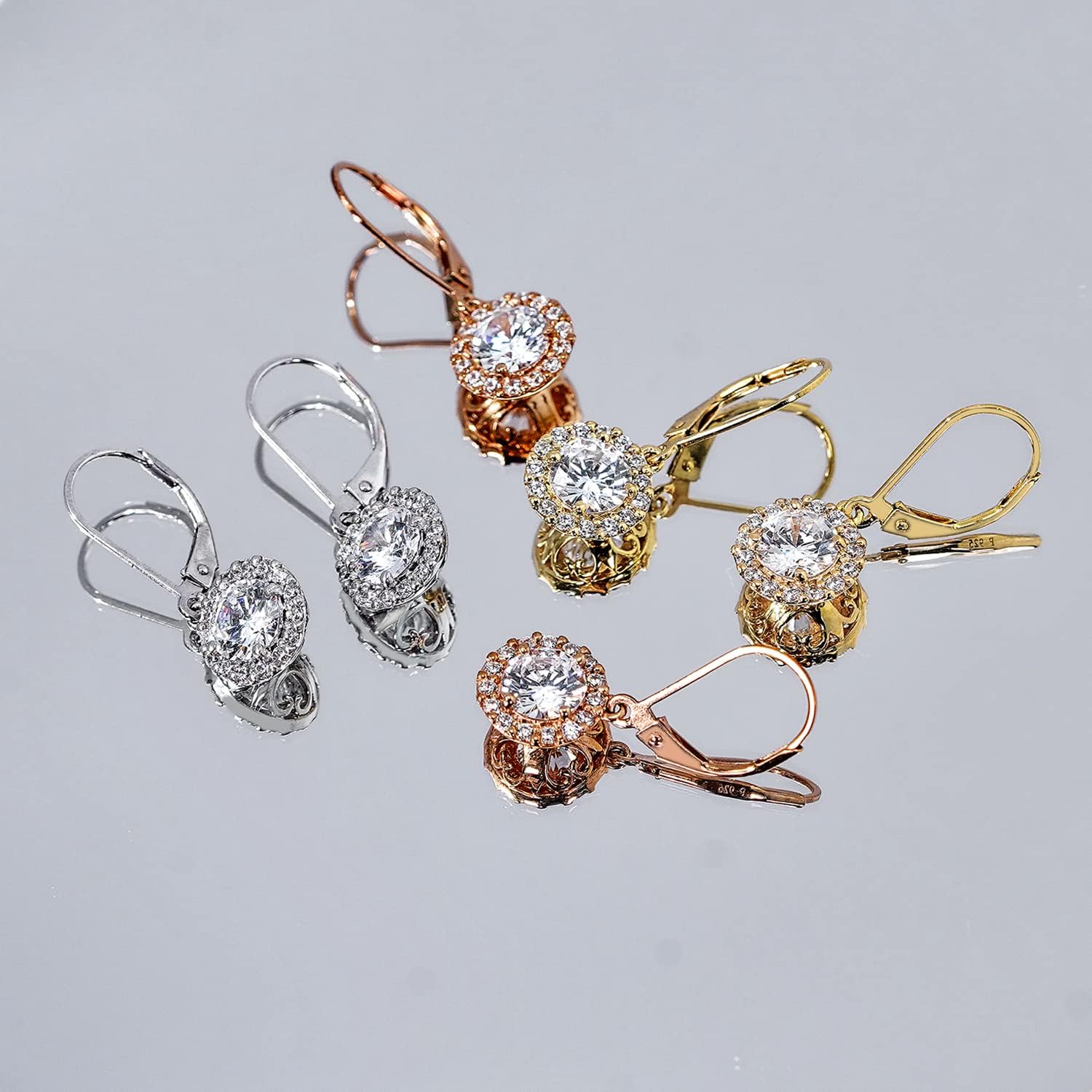 Thumbnail 3 de Sterling silver halo drop earrings 25mm