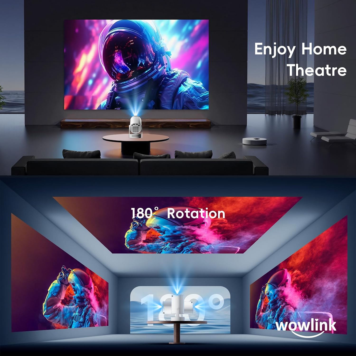 Thumbnail 4 de [Built-in Apps & 2026 Upgraded] Mini Projector with WiFi 6 & Bluetooth 5.4 (W210-style) — Portable 4K/1080P, Auto Keystone, 180° Rotatable, White
