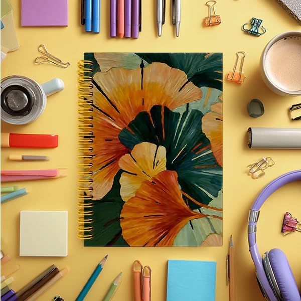 Thumbnail 5 de Wagoba Boho Abstract Ginkgo Leaf Spiral Hardcover Notebook, 80 Pages