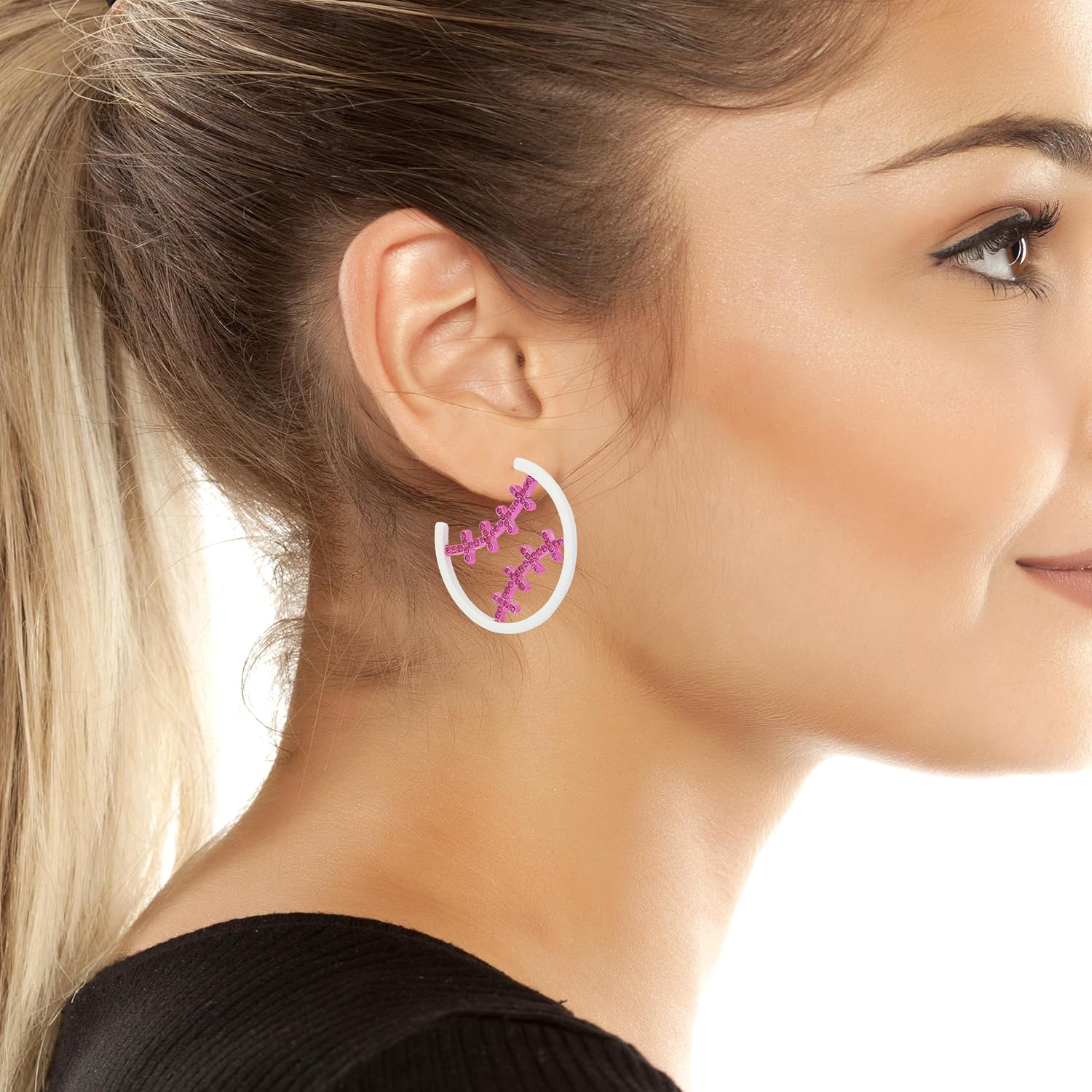 Detalle de Betsey Johnson Baseball Hoop Earrings 1.75-inch