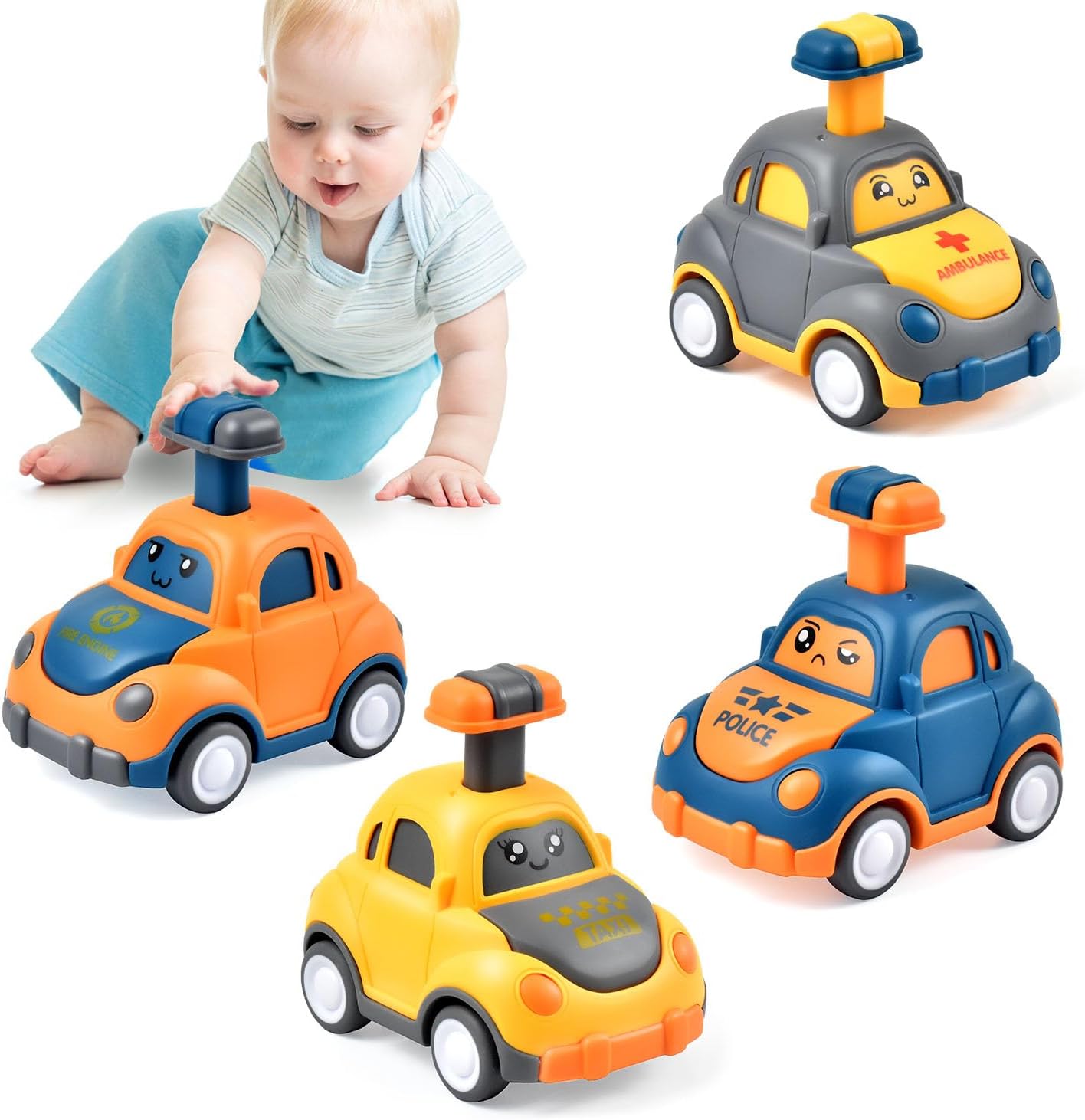 Detalle de Tuko Cartoon Car Toys 4-Pack for 3+ Years – Durable Play Vehicles Set