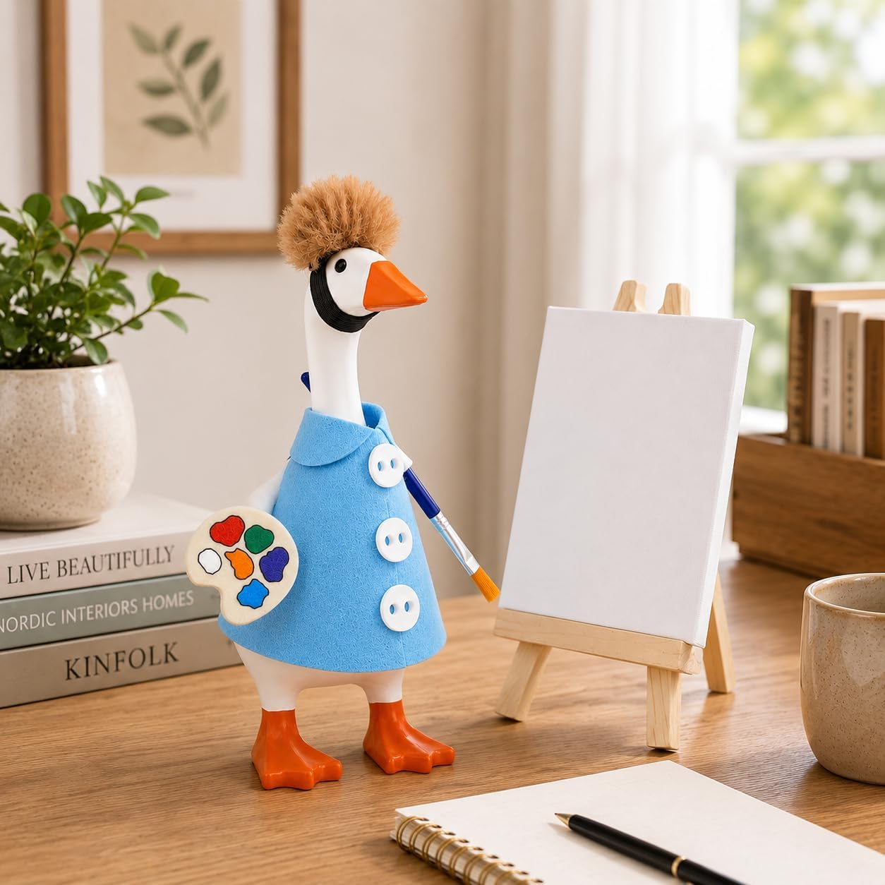 Detalle 1 de SECVOY 7-Inch Desk Goose Artist Outfit with Blue Smock and Mini Easel